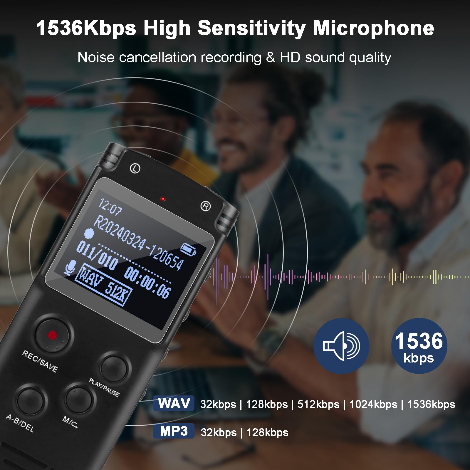 128Gb Ultra Large Screen Digital Voice Recorder Voice Activated Recorder For Lectures Meetings Classes, Audio Recorder With Play