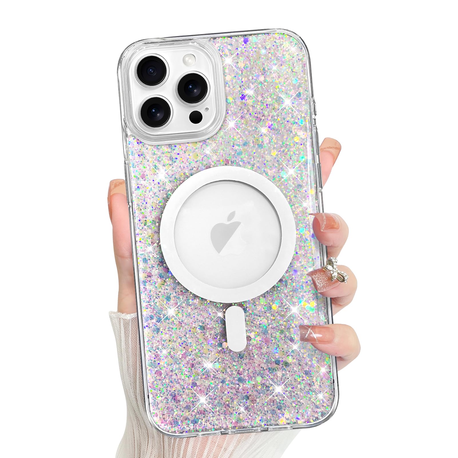 Bonoma For Iphone 12 Case, Sparkly Glitter Bling Back, Magnetic Support For Magsafe Shockproof Case, Crystal And Clear High Duty
