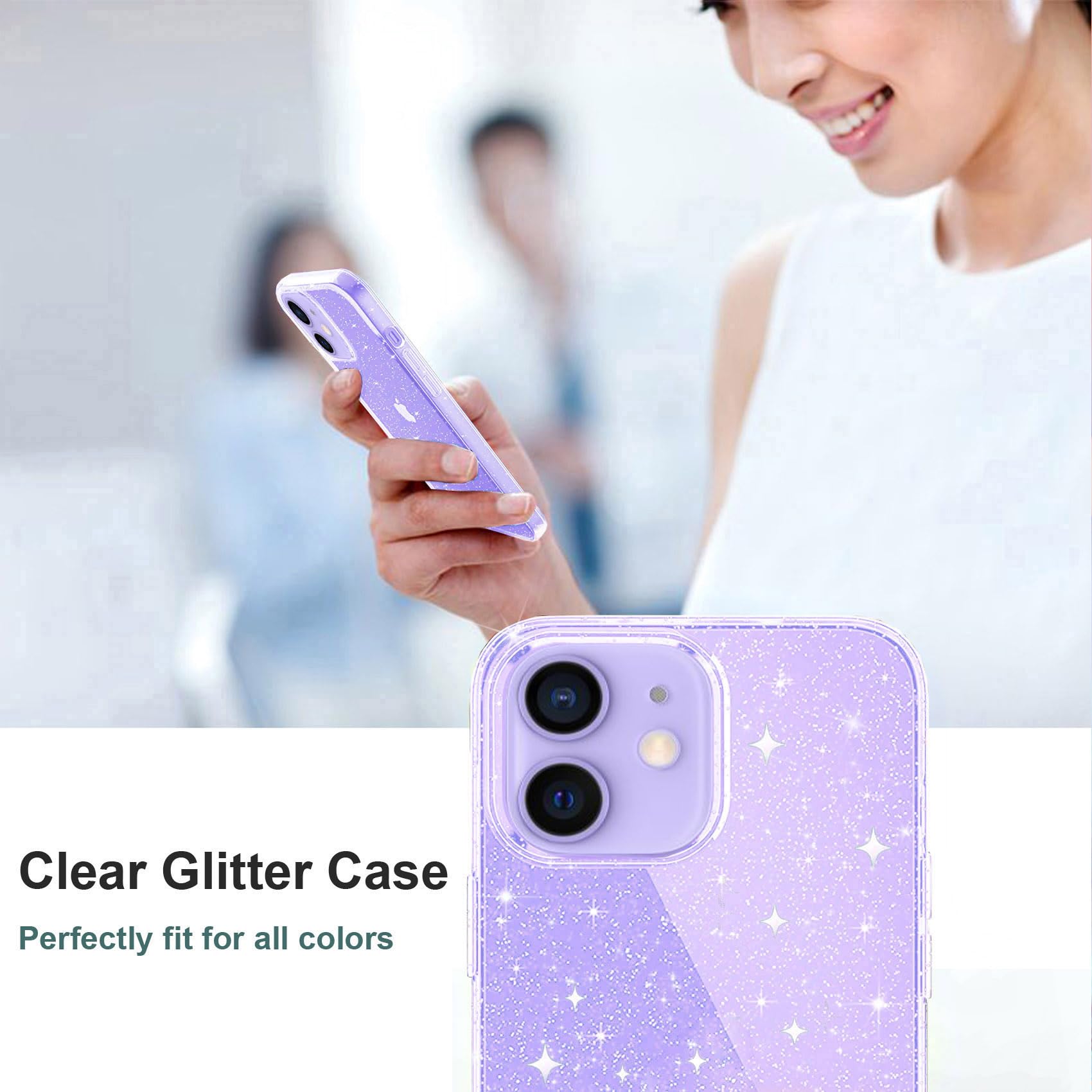 Jjgoo Crystal Glitter Designed For Iphone 12 Case/For Iphone 12 Pro Case For Women, Sparkle Bling Shockproof Protective Thin Sli