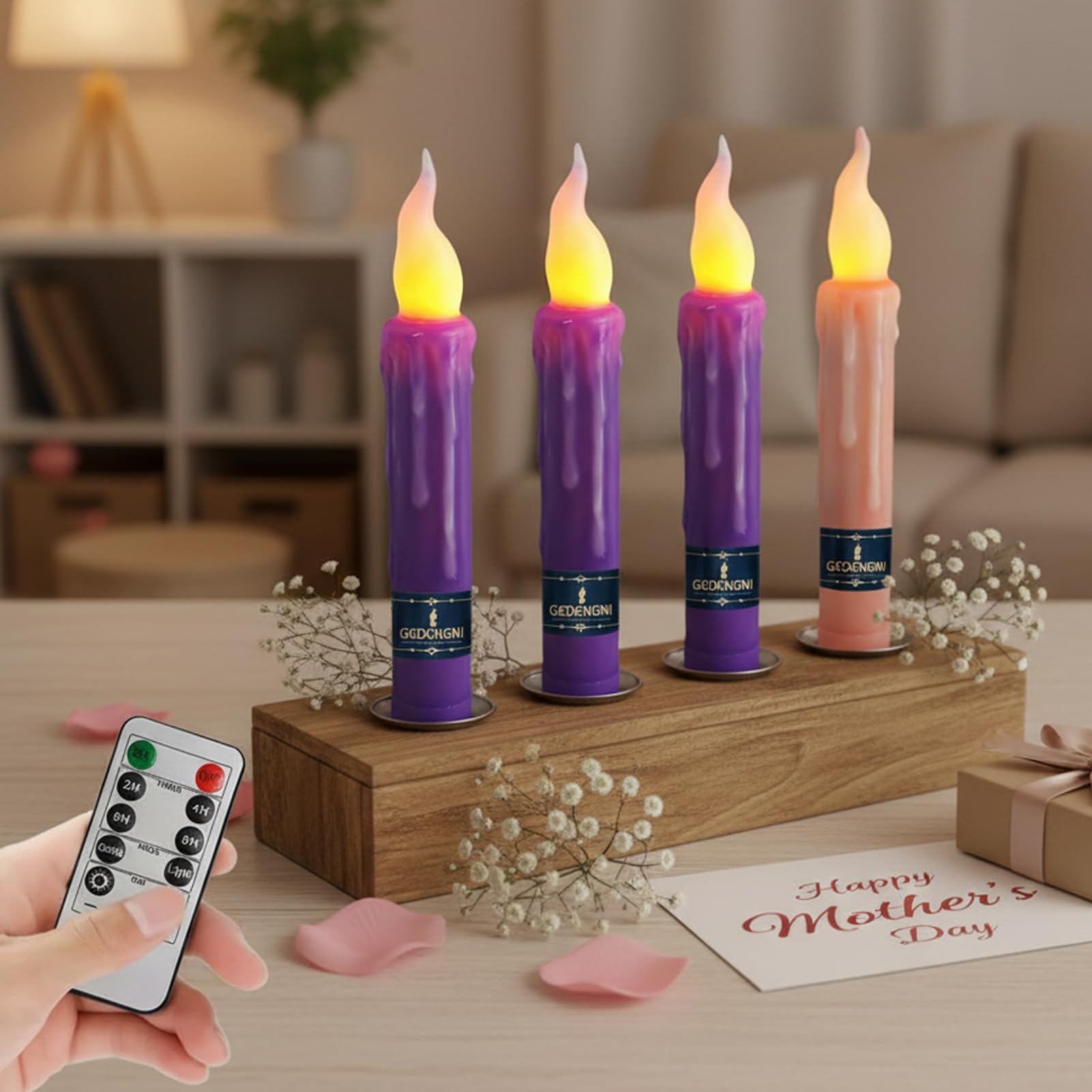 Gedengni Flameless LED Taper Candles with Remote - 6 Battery Operated Taper Candlesticks, Flickering Dripless Window Candles for