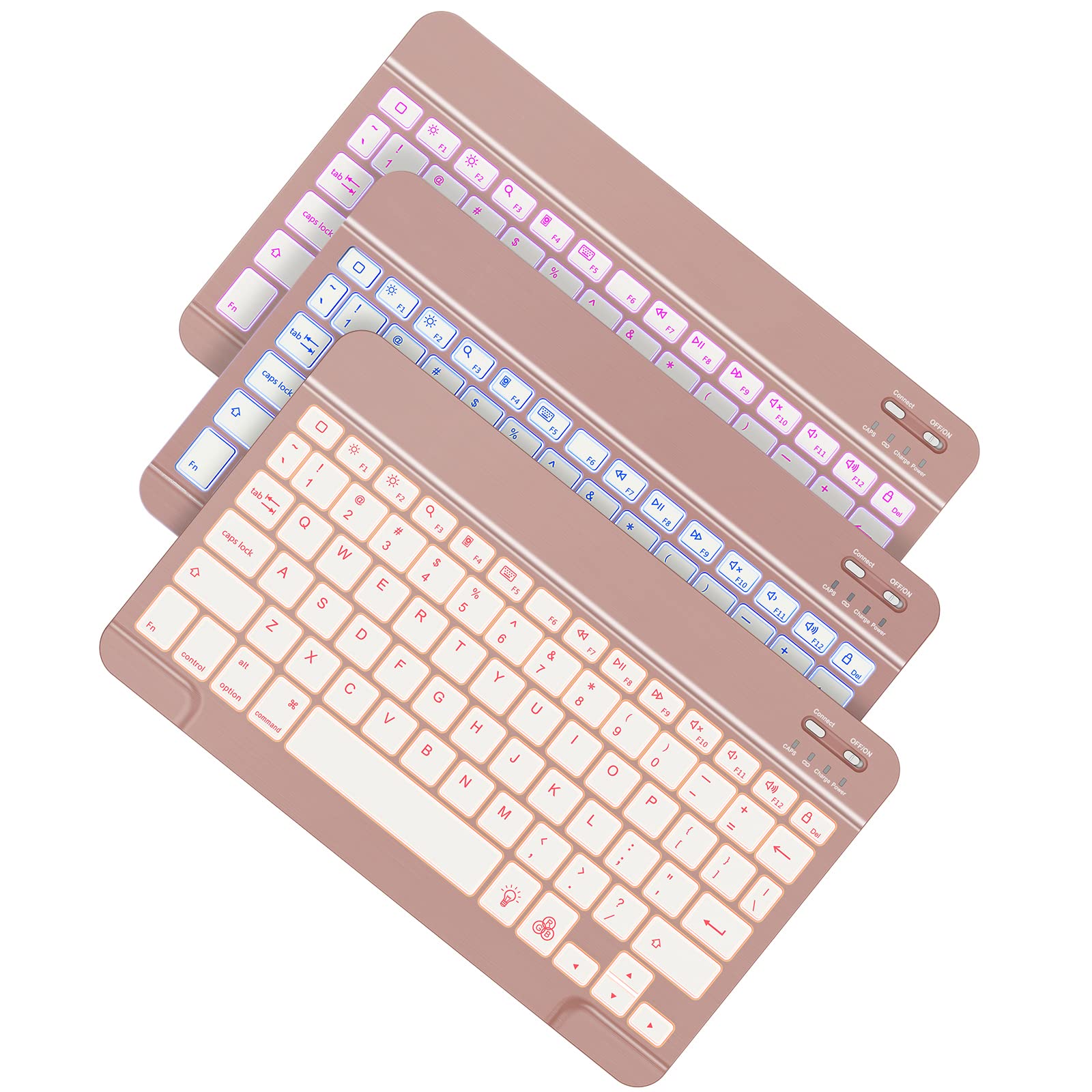 Omoton Bluetooth Keyboard, Wireless Rechargeable Keyboard For Ipad, Ipad Pro, Ipad Mini, Ipad Air With Illuminated Led (Rose Gold)