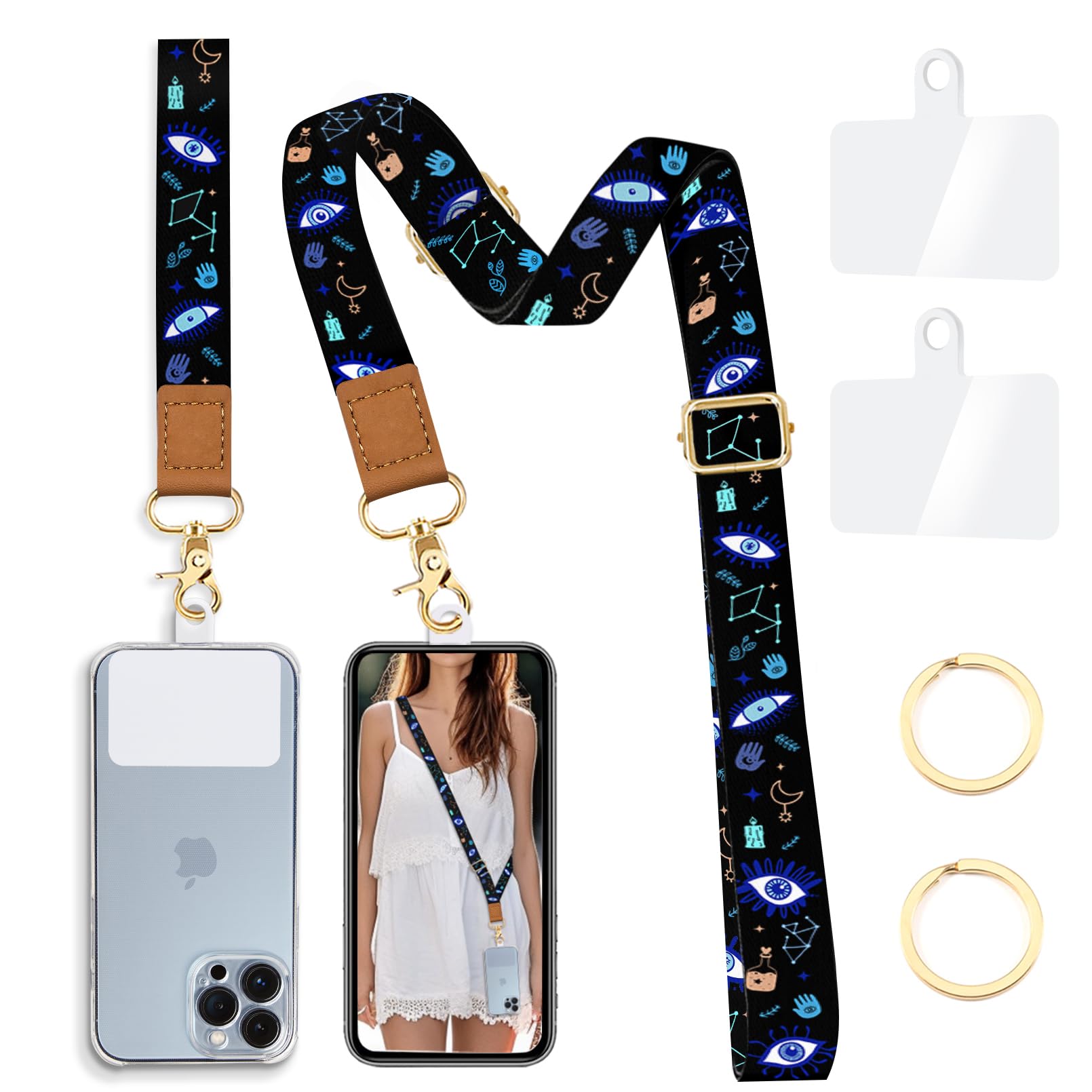 Yonlevres Phone Lanyard Crossbody Wrist Strap, Evil Eyes Cell Phone Lanyards For Around The Neck Wristlet Adjustable Phone Strap