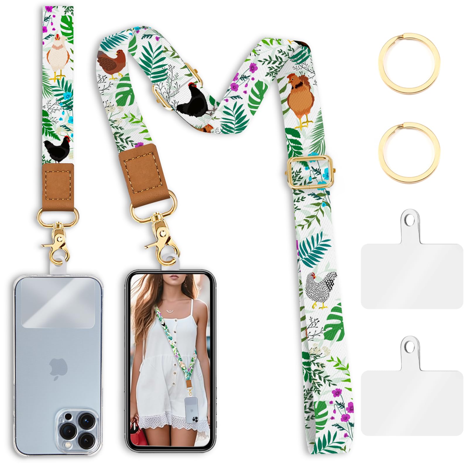 Piefly Phone Lanyard Crossbody Wrist Strap, Flower Chickens Cell Phone Lanyards For Around The Neck Wristlet Shoulder, Adjustabl