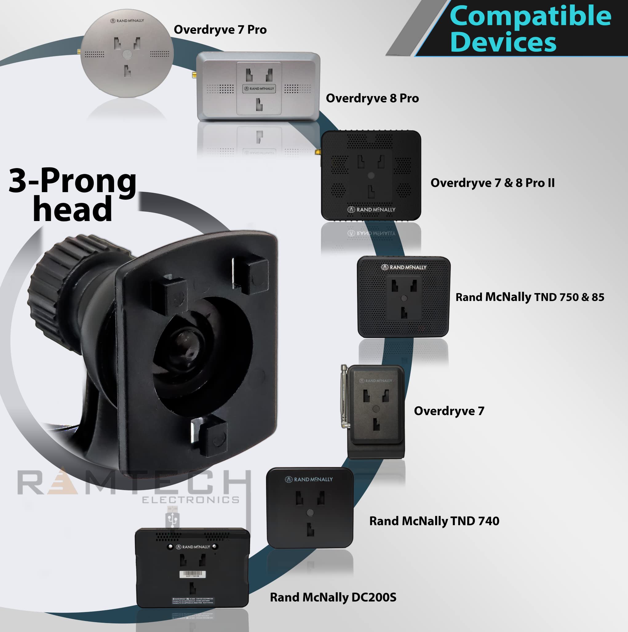 Ramtech Car Truck Windshield Suction Cup Mount Holder For Rand Mcnally Overdryve Tablet Gps Magnetic Mount Or Bracket, Compatible With Overdryve 7, 7C, 7 Pro, 7 Pro Ii, 7 Rv, 8 Pro, 8 Pro Ii, Scmo