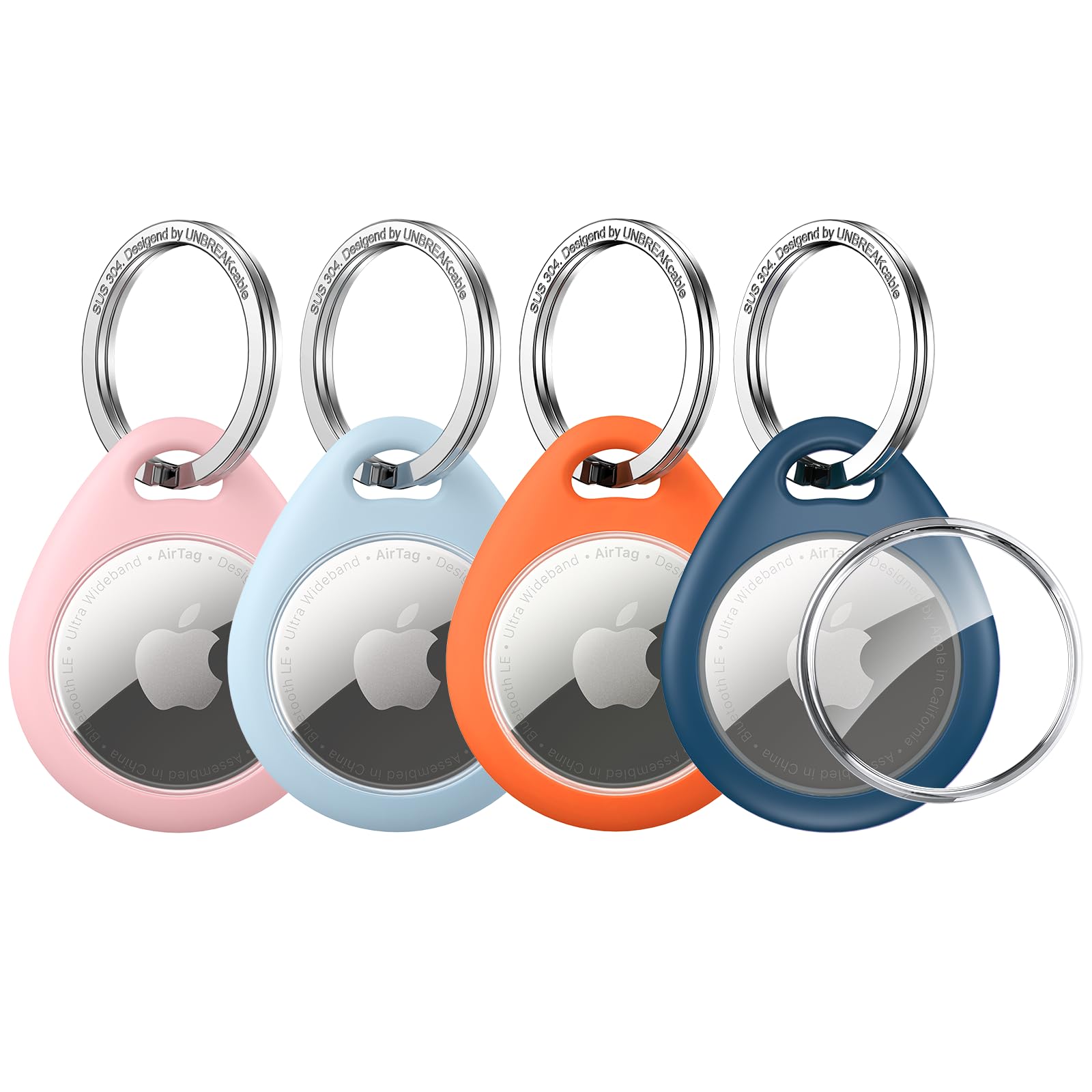 UNBREAKcable Holder for Apple AirTag - 4 Pack [Fit Tightly Design] [Easy to Install] [Hold Air Tag Securely] Waterproof TPU Shel
