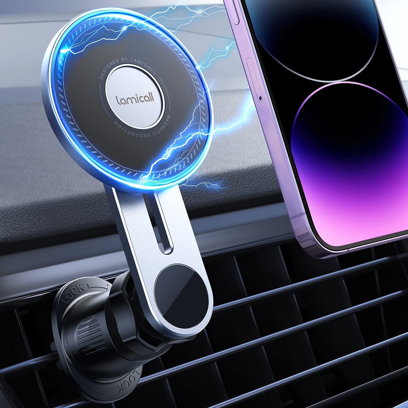 Lamicall For Magsafe Car Phone Mount   [Aluminum Stable Frame] [20 Strong Magnets] Magnetic Car Vent Phone Holder Mount, Air Ven