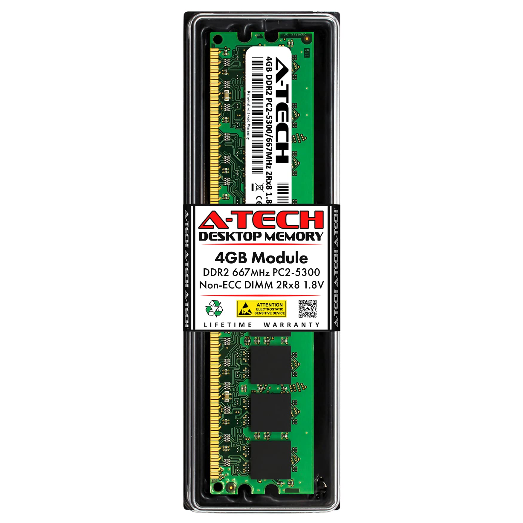 A Tech 4Gb Ddr2 667Mhz Udimm Pc2 5300 Cl5 2Rx8 1.8V Dimm Non Ecc Unbuffered Desktop Ram Memory Module