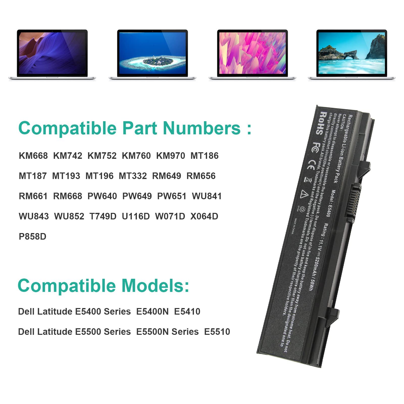 Futurebatt Replacement Laptop Battery For Dell Latitude E5400 E5410 E5500 E5510 Km742 Km769 Rm656 T749D[11.1V 58Wh]