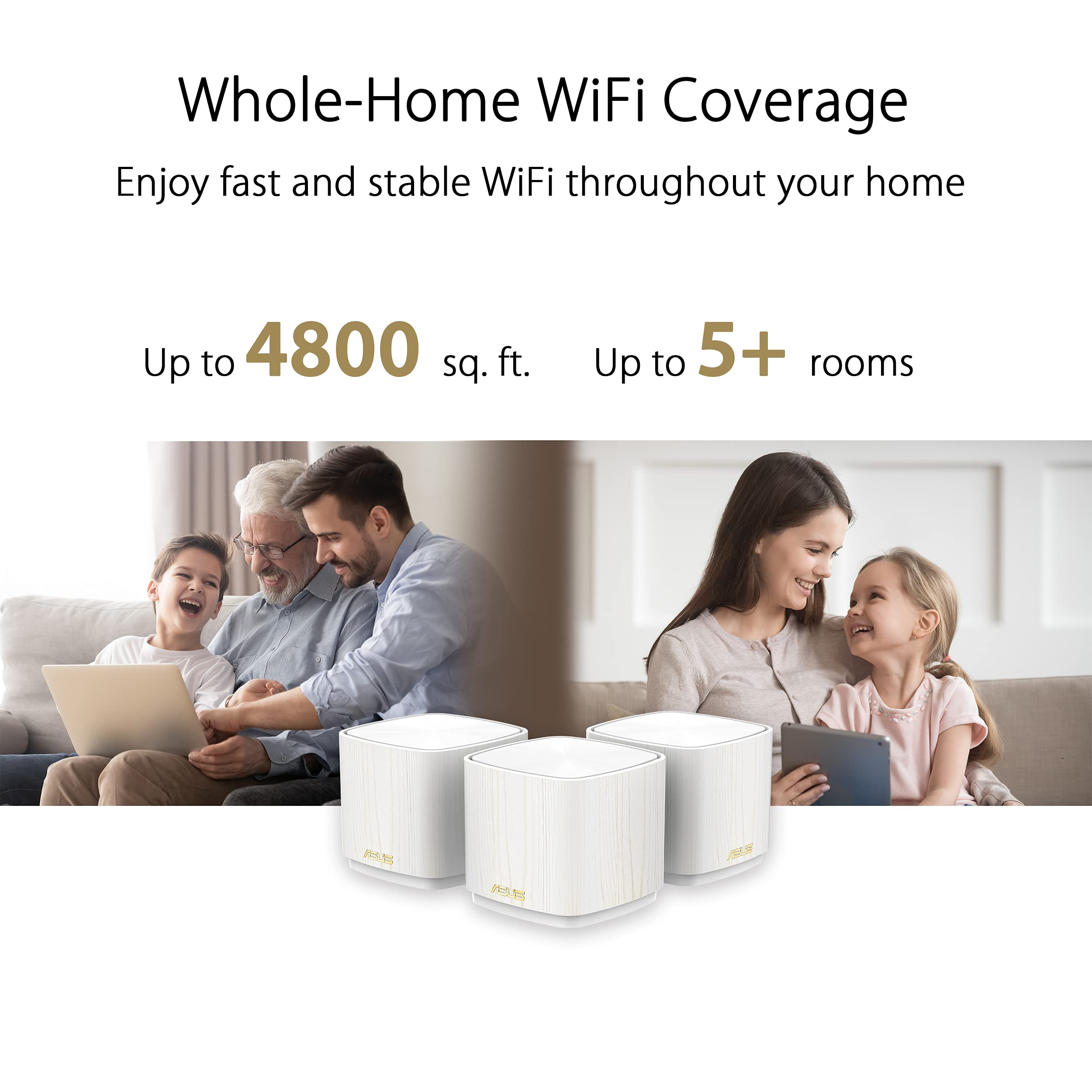 Asus Zenwifi Ax Mini,Mesh Wifi 6 System (Ax1800 Xd4 3Pk) Whole Home Coverage Up To 4800 Sq.Ft & 5+ Rooms, Aimesh, Special Wood P