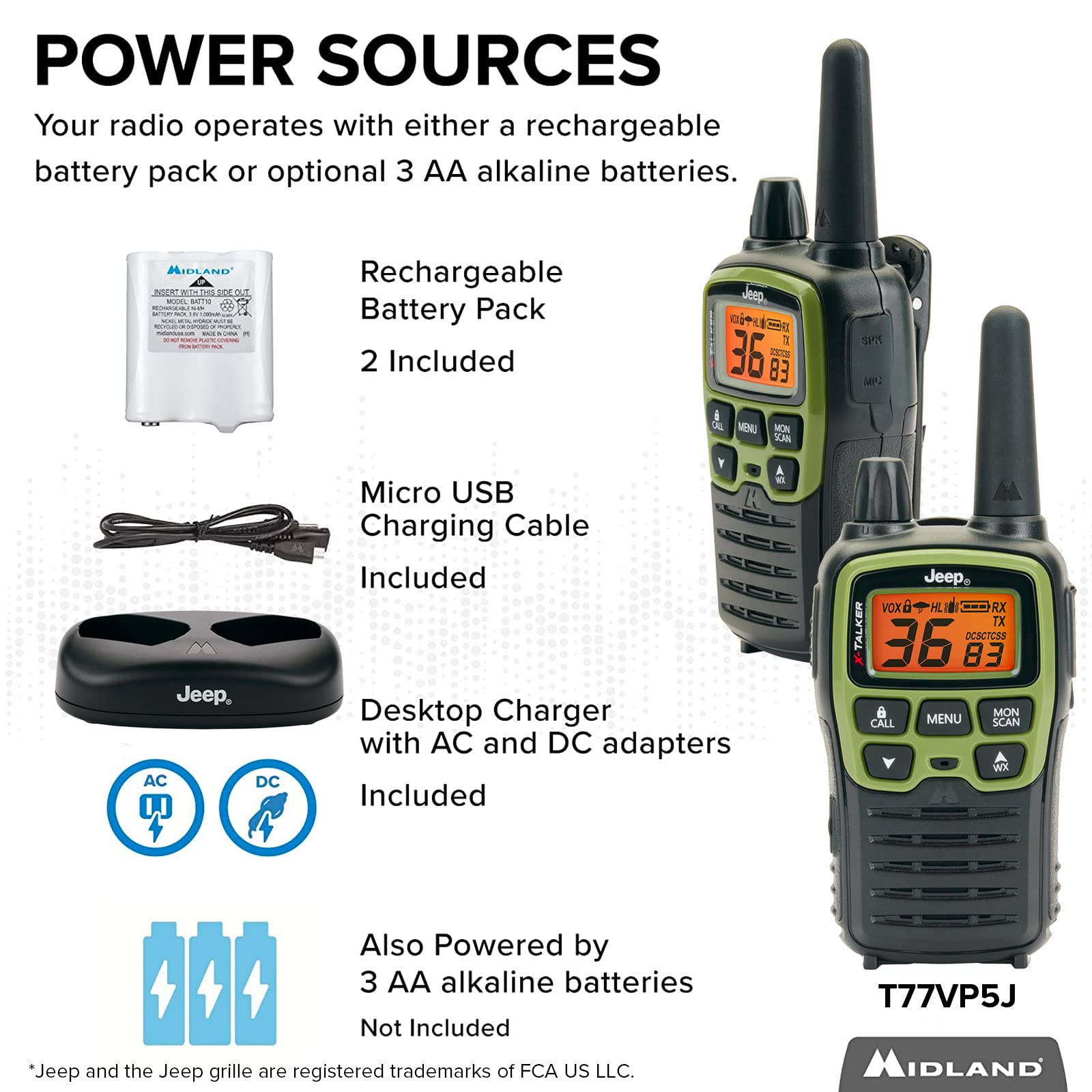Midland   T77Vp5J Frs Jeep� X Talker Extreme Dual Pack   22 Channels, 121 Privacy Codes, Water Resistant   Clear Communication With Weather Alert   Jeep� Branded Carrying Case & Headset Included