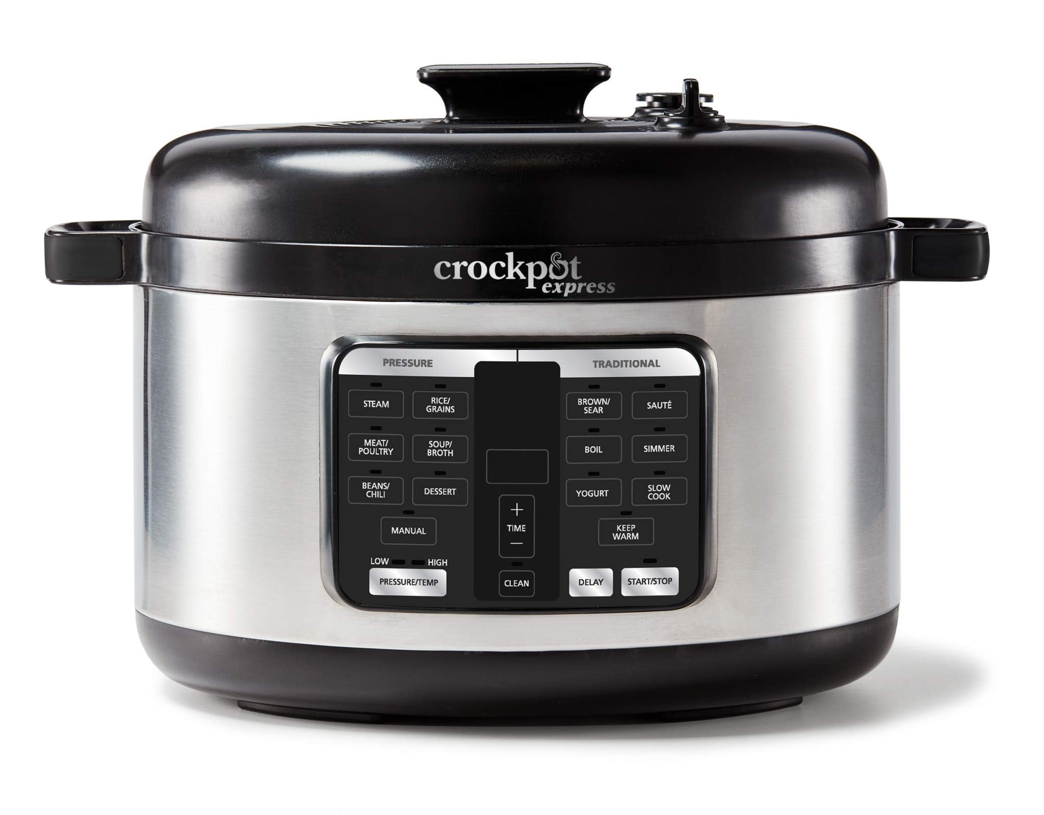 CrockPot Express 6 Quart Electric Pressure Cooker and Food Warmer, Programmable Pressure Cooker with Timer, Stainless Steel (21