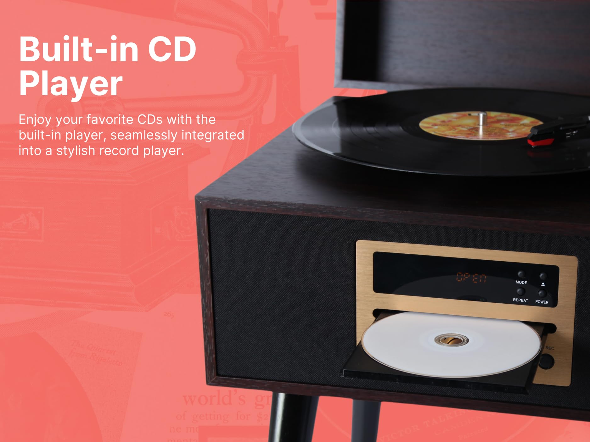 Victor Newbury 8 In 1 Wood Music Center With Chair Height Legs Espresso (Vwrp 3500 Es)