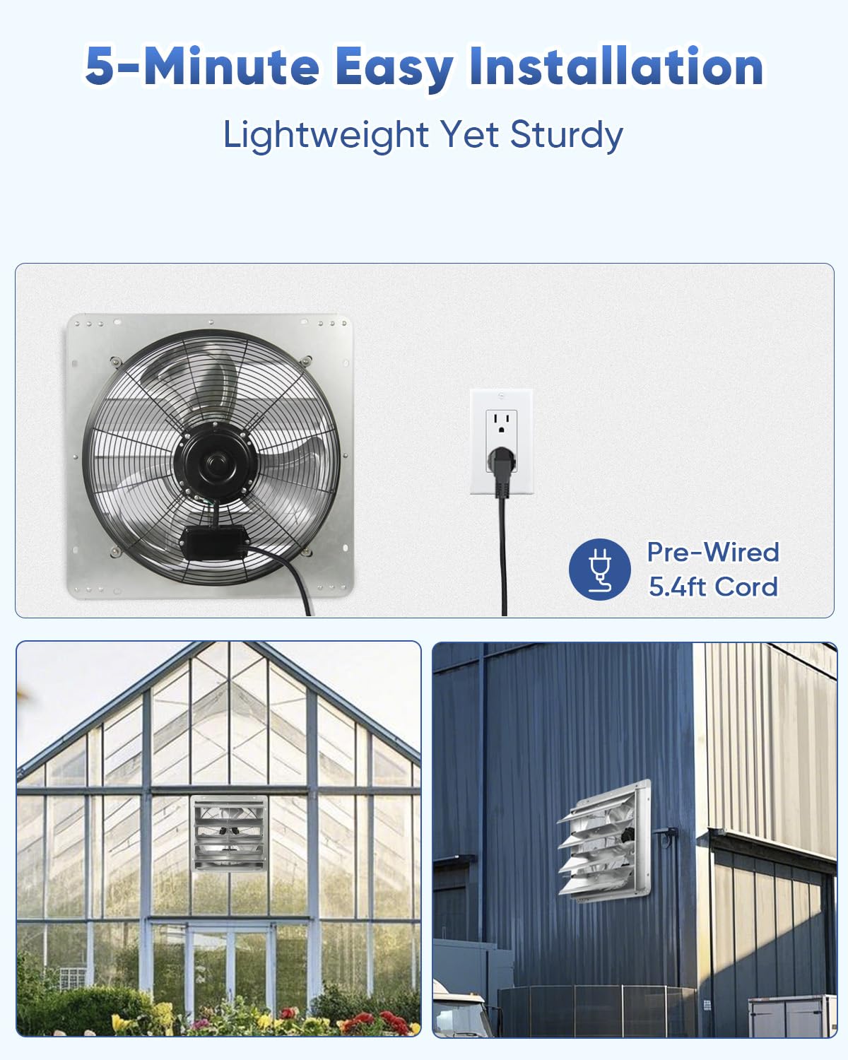 Ken Brown 18 Inch Shutter Exhaust Fan, 2450Cfm High Speed Wall Mounted Vent Fan With 1.65M Power Cord, Ideal For Garage, Attic,