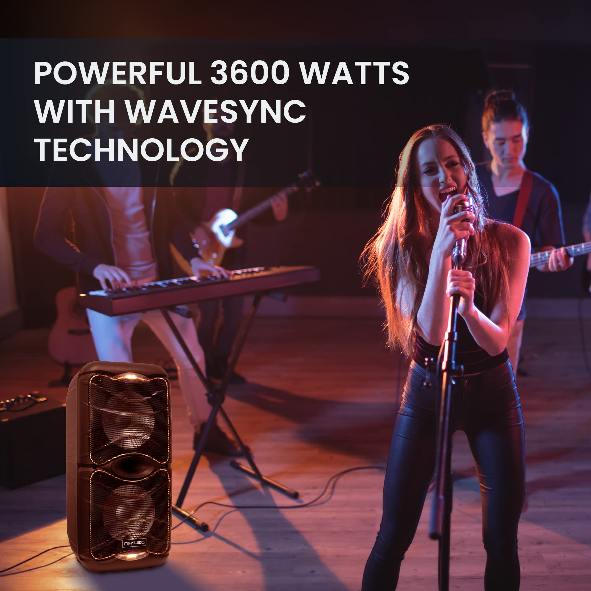 Dolphin Sp 212Rbt Portable Bluetooth Party Speaker With Lights And Pa System With Expandable Battery