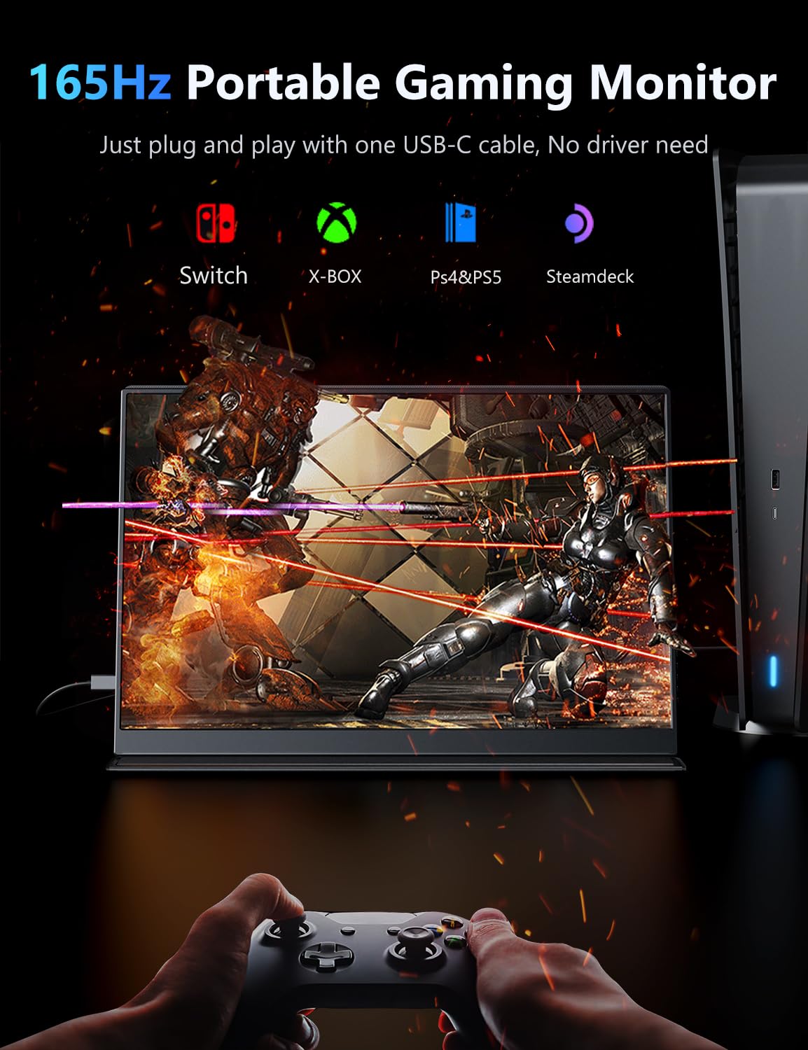 Magicraven 165Hz Portable Gaming Monitor, 16'' 1920X1200 500 Nits Laptop Monitor, Second Computer Display With Speakers, Dual Sc