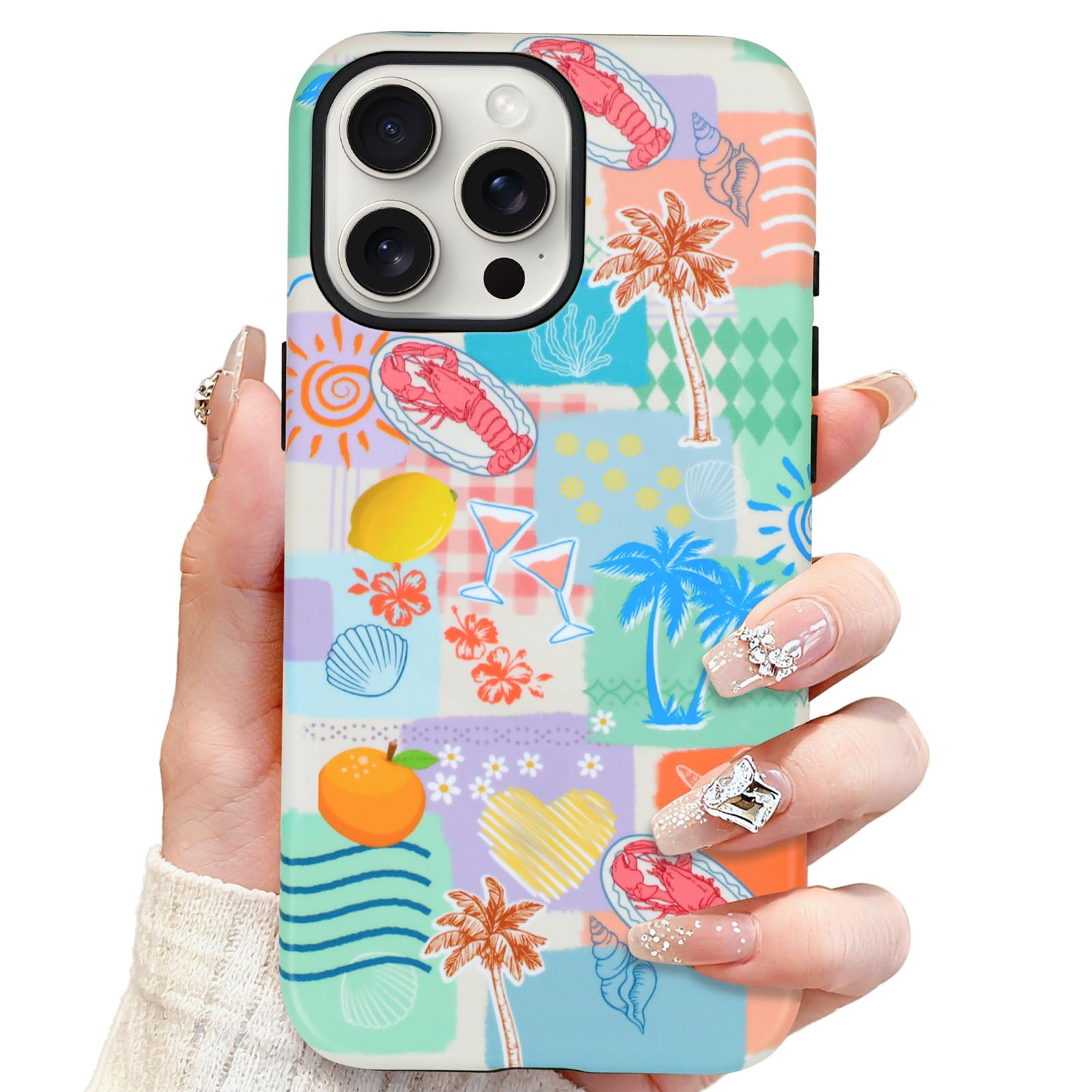 SOKAD Magnetic Beach Collage Phone Case for iPhone 15 Pro, Cute Sea Summer Collage Pattern Compatible with Magsafe Matte Protect