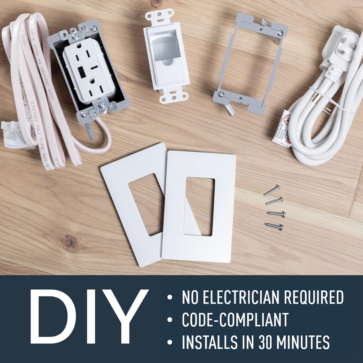 Legrand Wiremold In Wall Power Outlet Extender Kit, White, 6 Foot Cable, For Kitchen Remodel And Outlet Relocation, Iwpe Wh