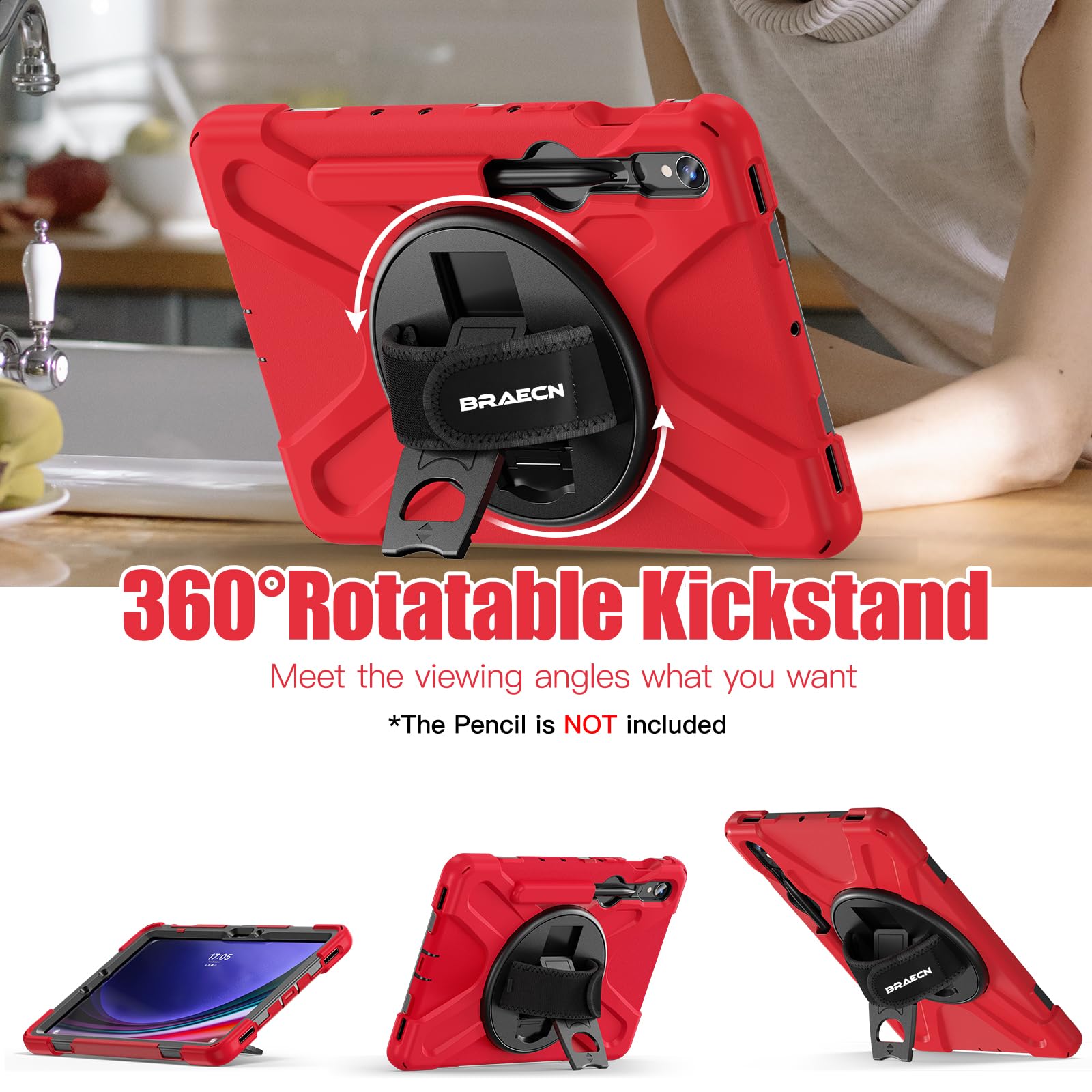 Braecnstock For Samsung Galaxy Tab S9 Fe/S9/S8/S7 5G Case 10.9''/11'' 2023/2022/2020 Shockproof Protective Galaxy Tab S9 Fe/S9/S