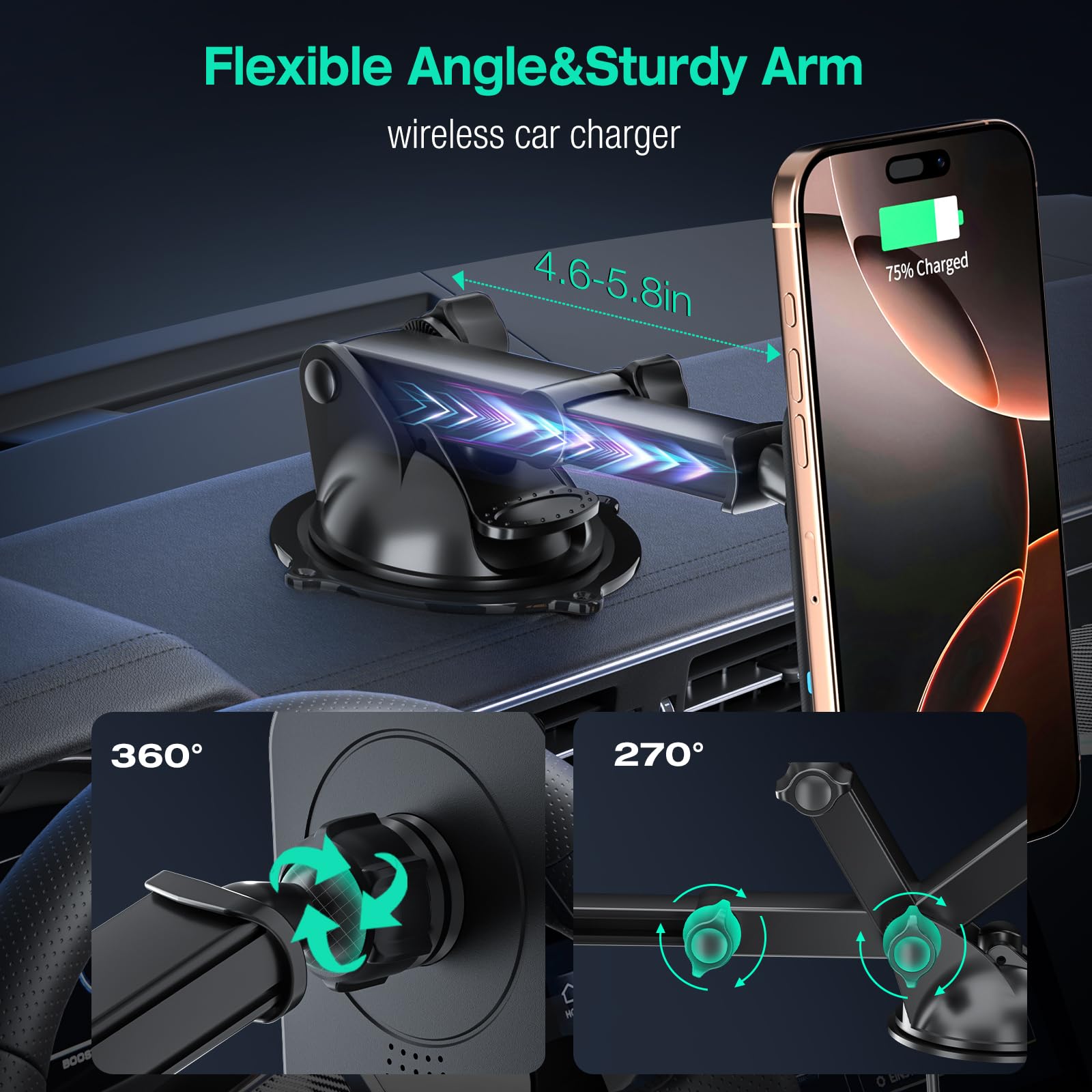 Magjieyx For Magsafe Car Mount Charger, (15W Fast Charging) Magnetic Wireless Charging Phone Holder Fits Iphone 16/15/14/13/12 P