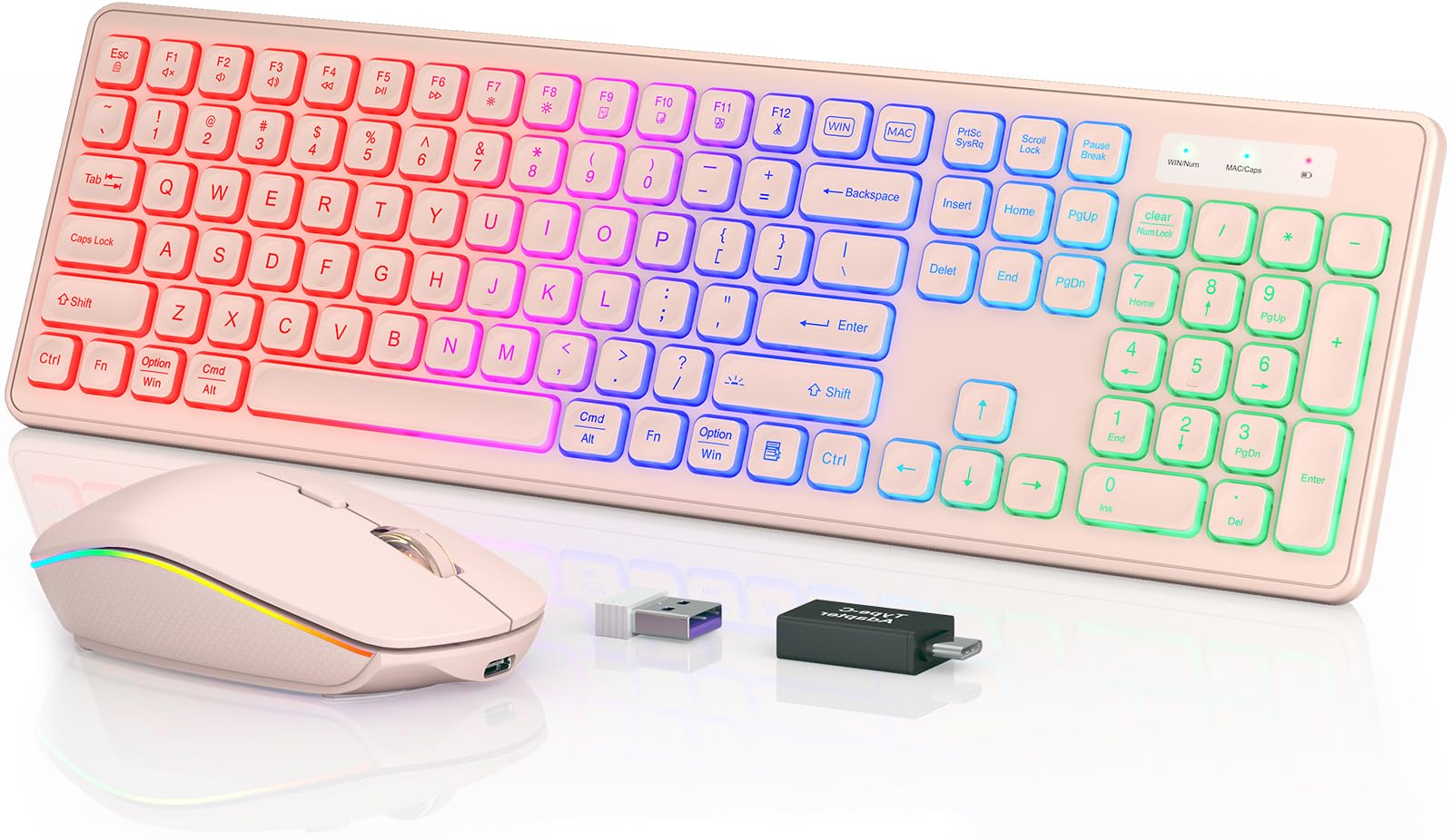 Wireless Keyboard And Mouse Combo   Rgb Backlit, Rechargeable & Light Up Letters, Full Size, Ergonomic Tilt Angle, Sleep Mode, 2.4Ghz Quiet Keyboard Mouse For Mac, Windows, Laptop, Pc, Trueque, Pink