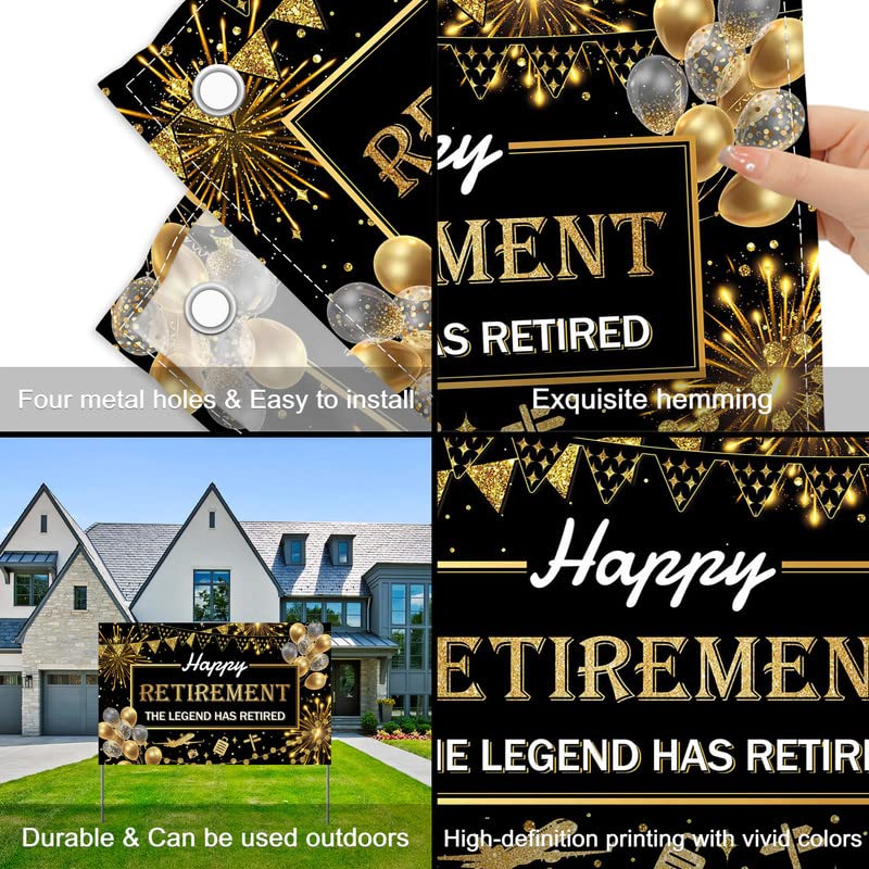 Ycucuei 72X43Inch Happy Retirement Backdrop Black And Gold Glitter Balloon The Legeng Has Retired Background For Men And Women P