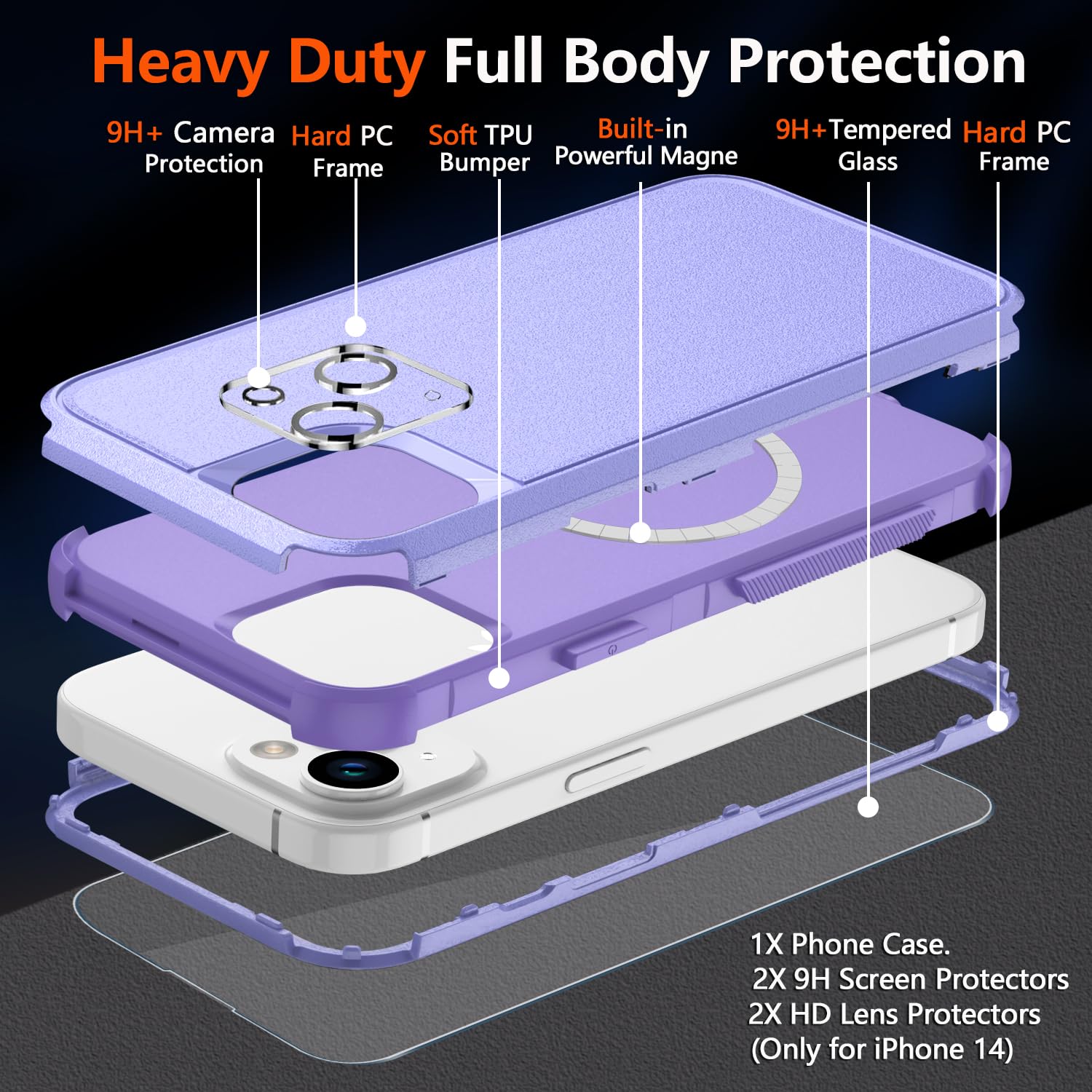 Diverbox For Iphone 14 Phone Case,Iphone 14 Magnetic Case [With Screen Protector & Camera Lens Protector ] Heavy Duty Phone Case