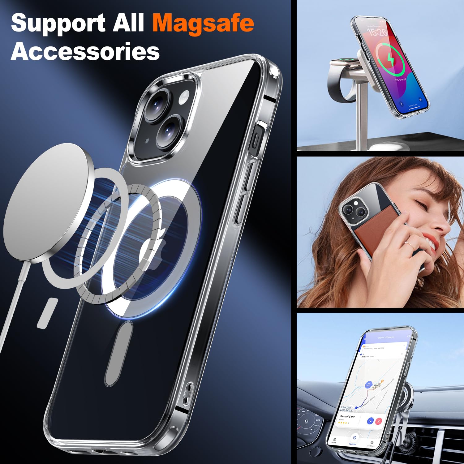 Jame For Iphone 15 Case Clear, Iphone 15 Magnetic Case With 2*Glass Screen Protectors, Compatible With Magsafe, Not Yellowing, S