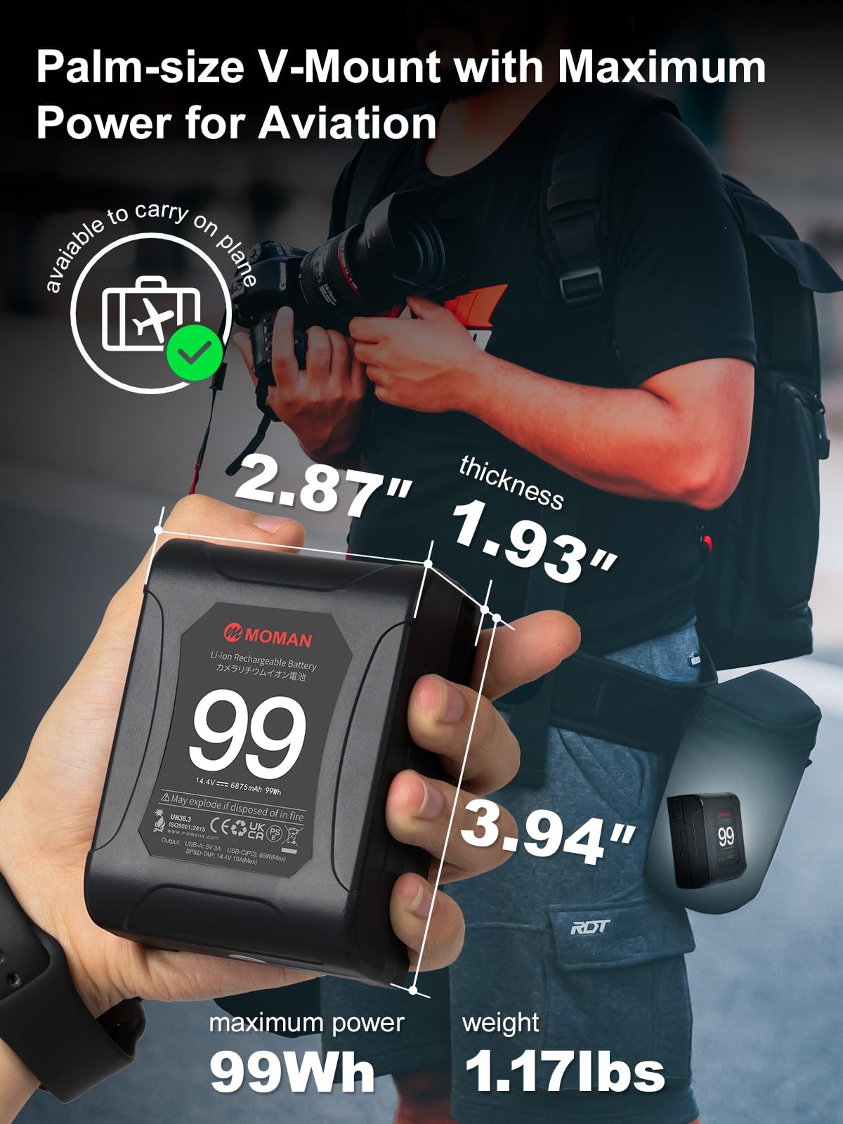 V Mount Battery, Moman Mini V Lock Mount Power 99Wh 15A Up To 200W Draw With Dual D Tap & Usb Outputs For Bmpcc 4K 6K Camcorders