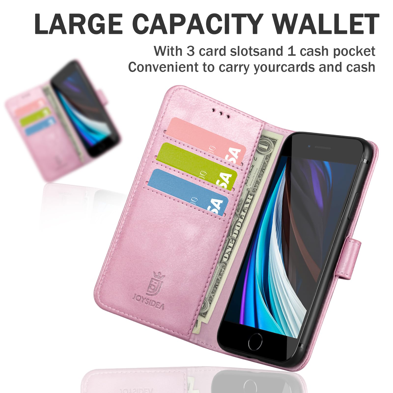 Joysidea Iphone Se 2022 | Se 2020 | 8 | 7 Wallet Case, Pu Leather Magnetic Flip Folio Phone Case With Card Holder, Stand & Shock