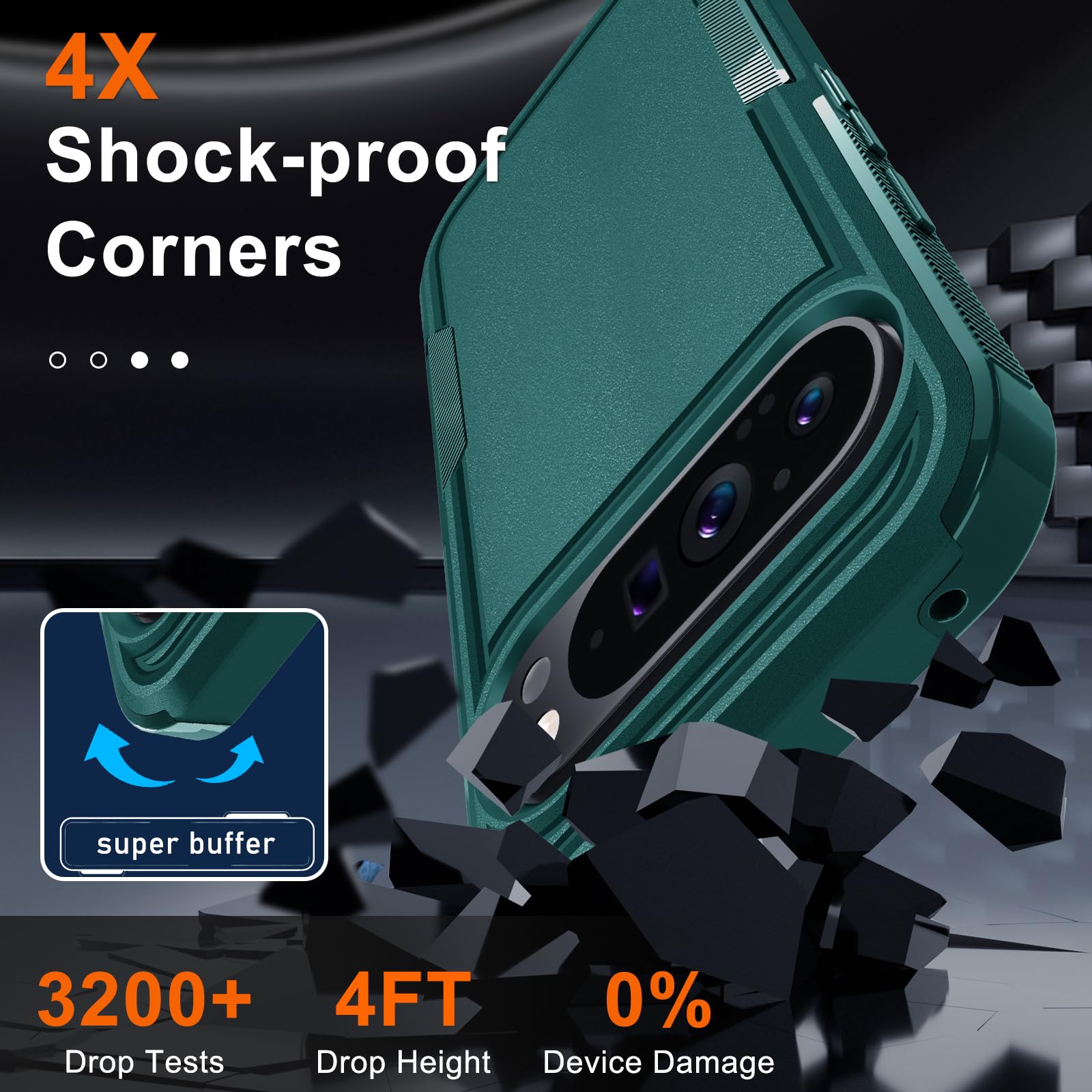 Rmocr Case For Google Pixel 9 Pro Xl, Full Body Heavy Duty Rugged Shockproof Protective Phone Cover With Lanyard Strap, Tempered