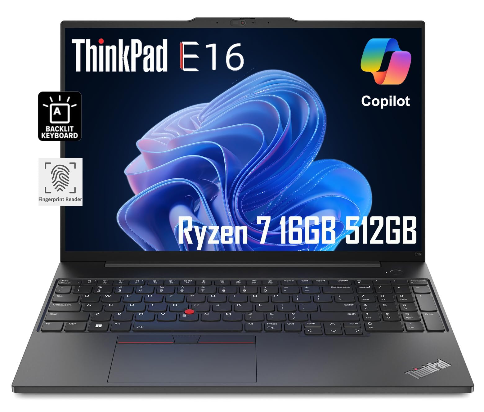 Lenovo ThinkPad E16 Business Laptop (16 FHD+ Display, AMD Ryzen 7 7730U (Beat i7-1255U), 16GB RAM, 512GB SSD) Fingerprint, Backl