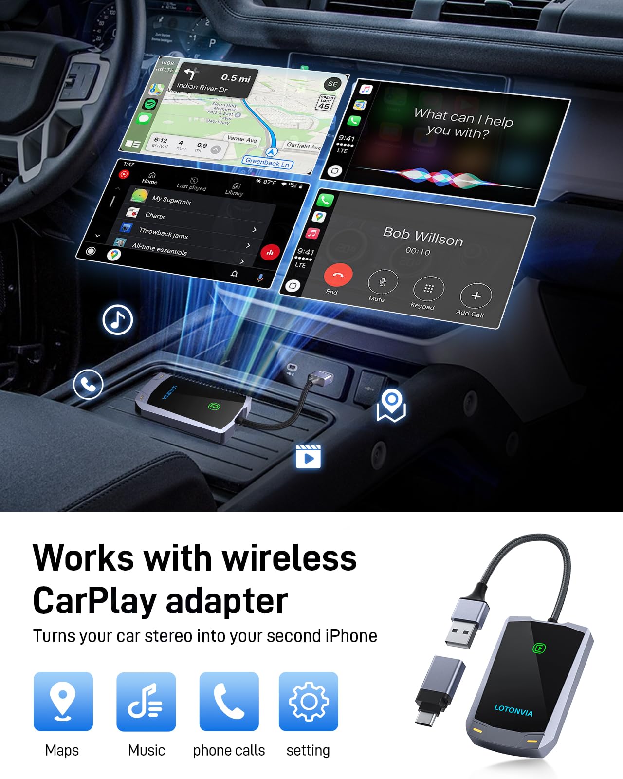 Wireless Carplay Adapter 2024 Upgrade For Iphone   Plug & Play Wireless Carplay Dongle For Apple,Converts Factory Wired Carplay