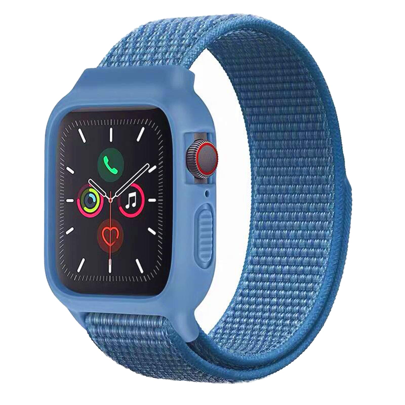 Nylon Sport Band With Case Compatible With Apple Watch Band 41Mm 40Mm 38Mm, Protective Silicone Bumper Case With Nylon Sport Loop Strap For Series 9/8/7/6/5/4/Se2/Se For Kids Women Men, Cape Blue