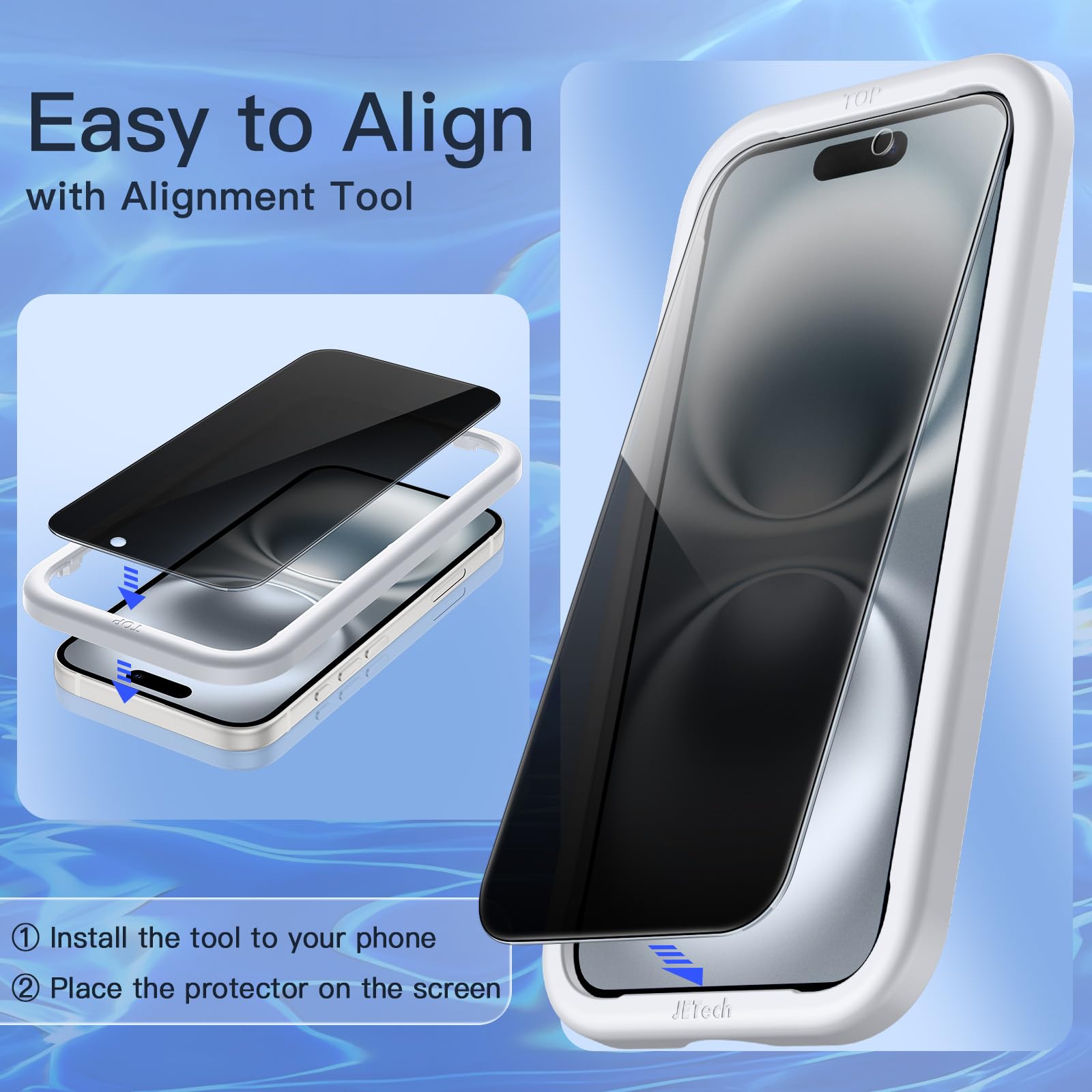 Jetech Privacy Screen Protector For Iphone 16 6.1 Inch With Camera Lens Protector, Anti Spy Tempered Glass Film, Easy Installati