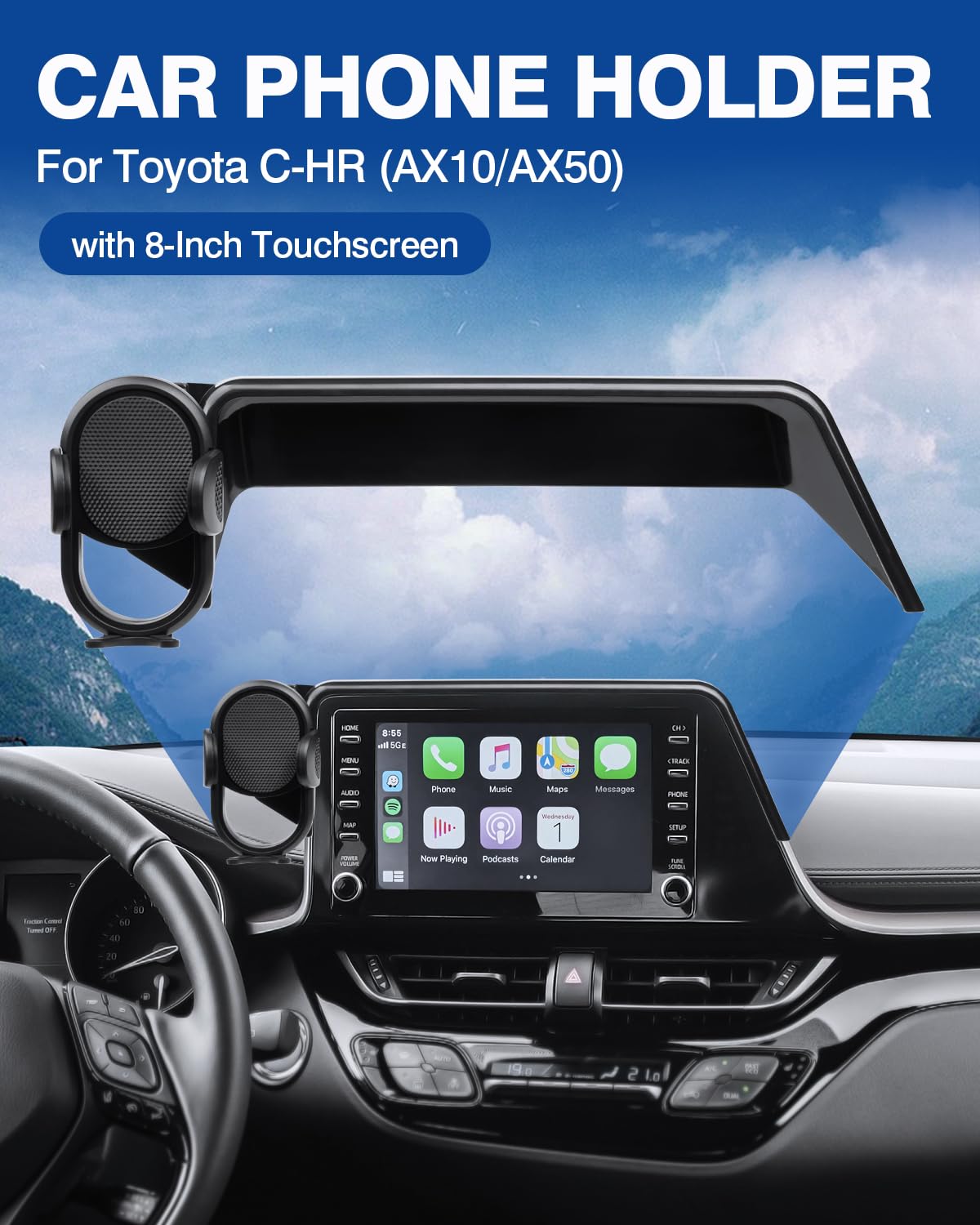 Autorder Custom Fit For Car Phone Holder 2019 2022 Toyota C Hr Chr Accessories Phone Mount 8'' Screen Cell Phone Automobile Crad