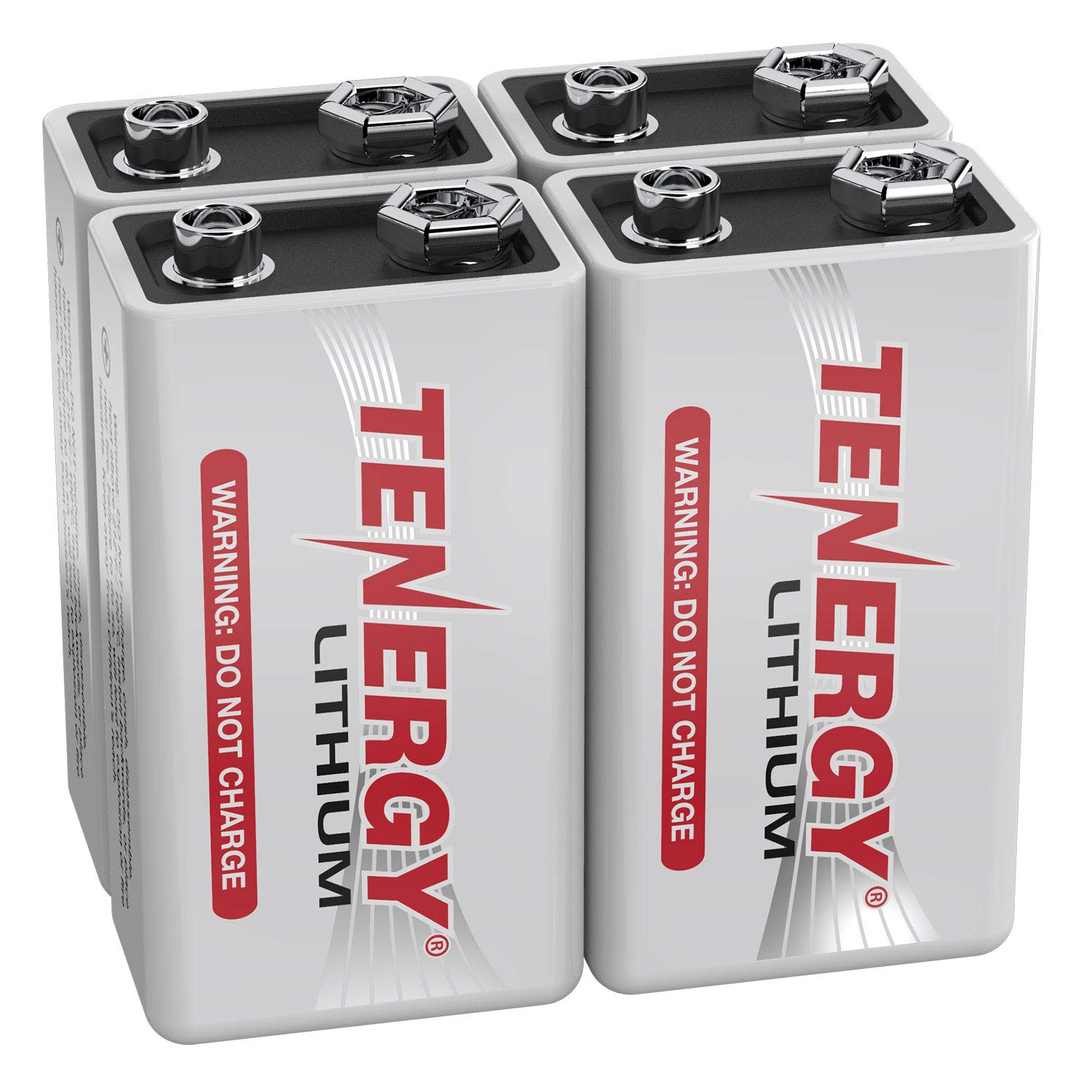 Tenergy 9V Lithium Batteries, 1200mah Non-Rechargeable Batteries, 10 Years Shelf Life Lithium 9 Volt Batteries, 4 Pack