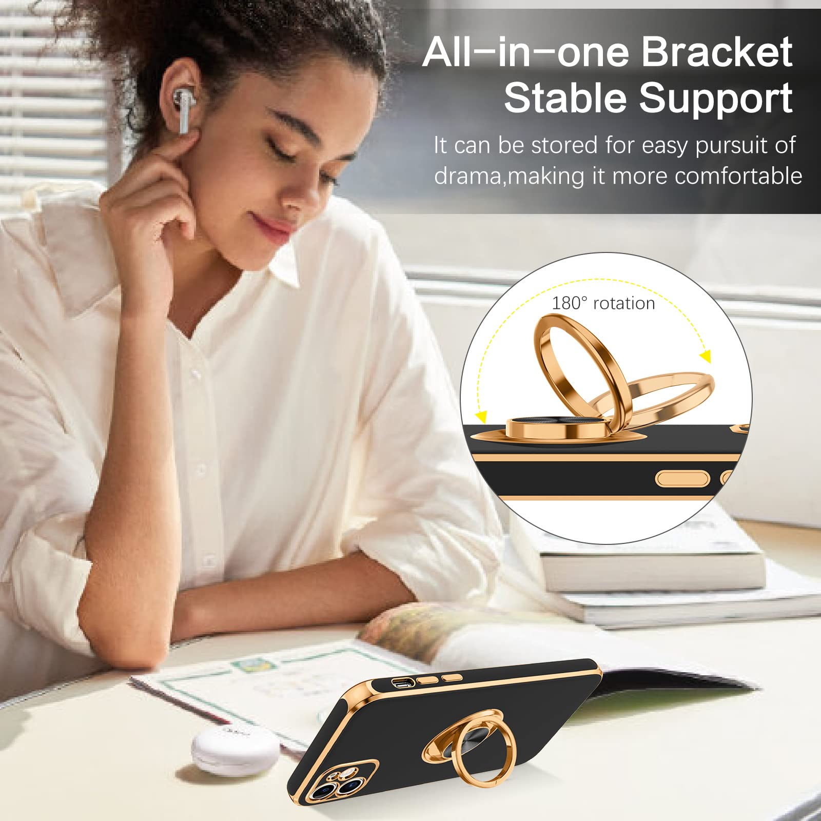 Bentoben For Iphone 11 Case With 360 Ring Holder, Shockproof Slim Kickstand Magnetic Support Car Mount Women Men Non Slip Protec