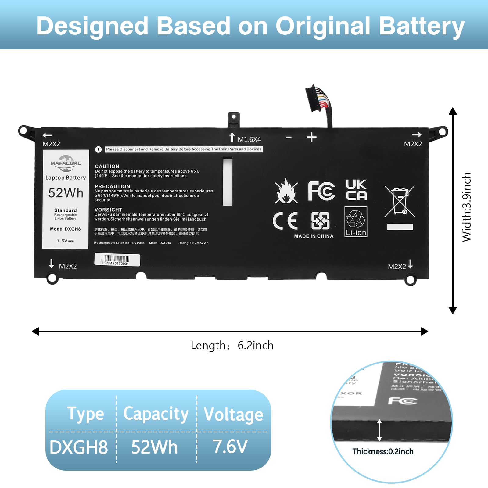 Mafacbac Dxgh8 7.6V 52Wh Laptop Battery: Replacement For Dell Xps 13 9370 9380 7390 Inspiron 13 7000 7391 2 In 1 5390 5391 Xps13