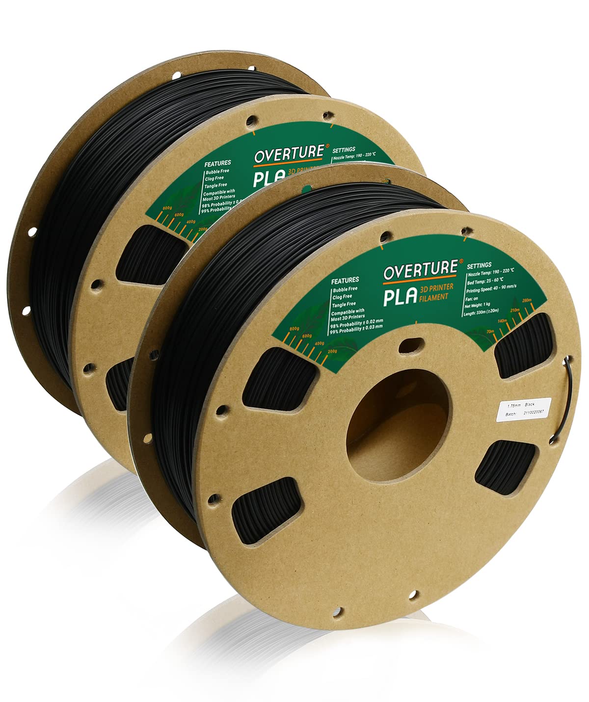 Overture Pla Filament 1.75Mm Pla 3D Printer Filament, 2Kg Cardboard Spool (4.4Lbs), Dimensional Accuracy +/  0.03Mm, Fit Most Fd