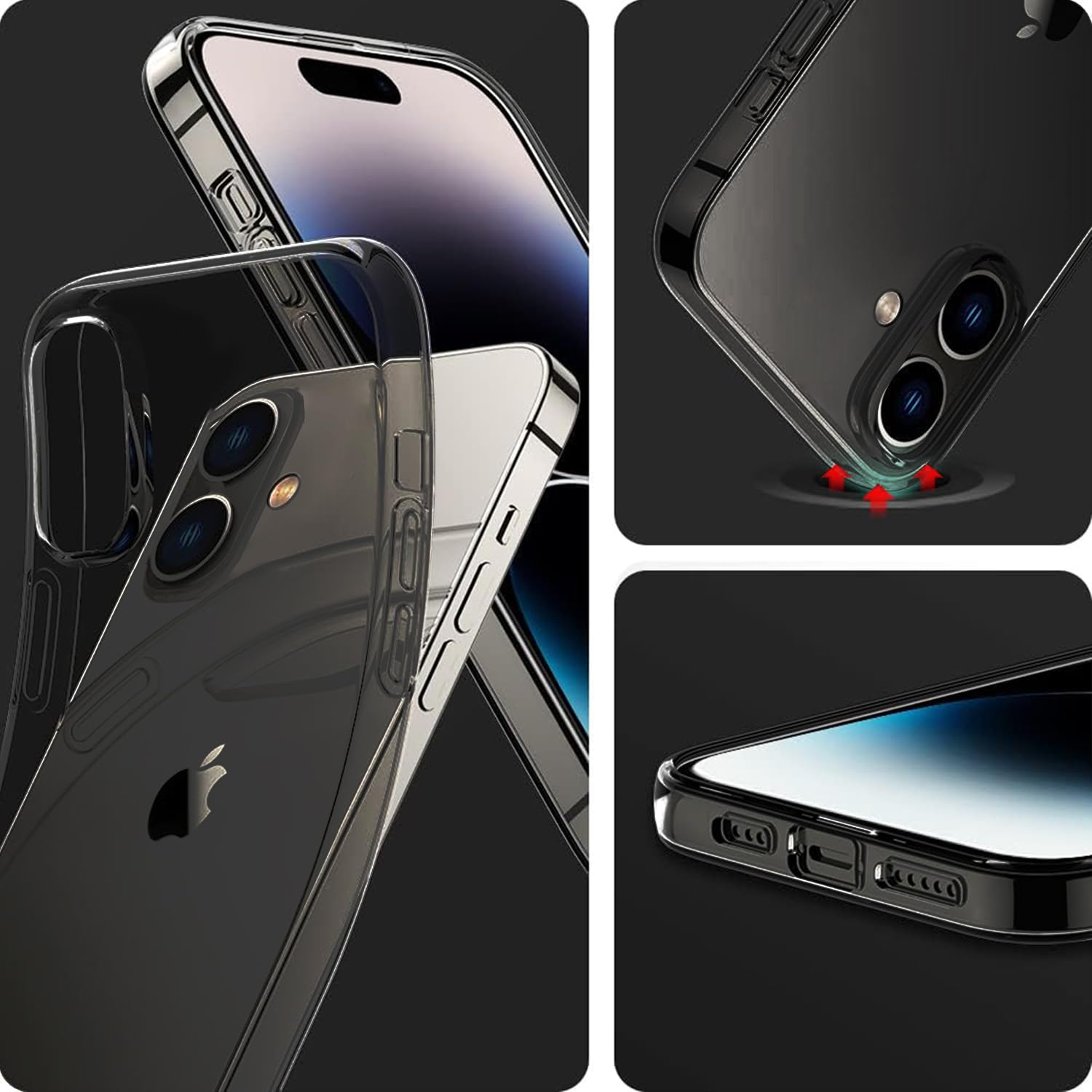 Tenoc Phone Case Compatible With Iphone 16 Plus, Gray Case Clear Shockproof Protective Bumper Slim Cover For 6.7 Inch