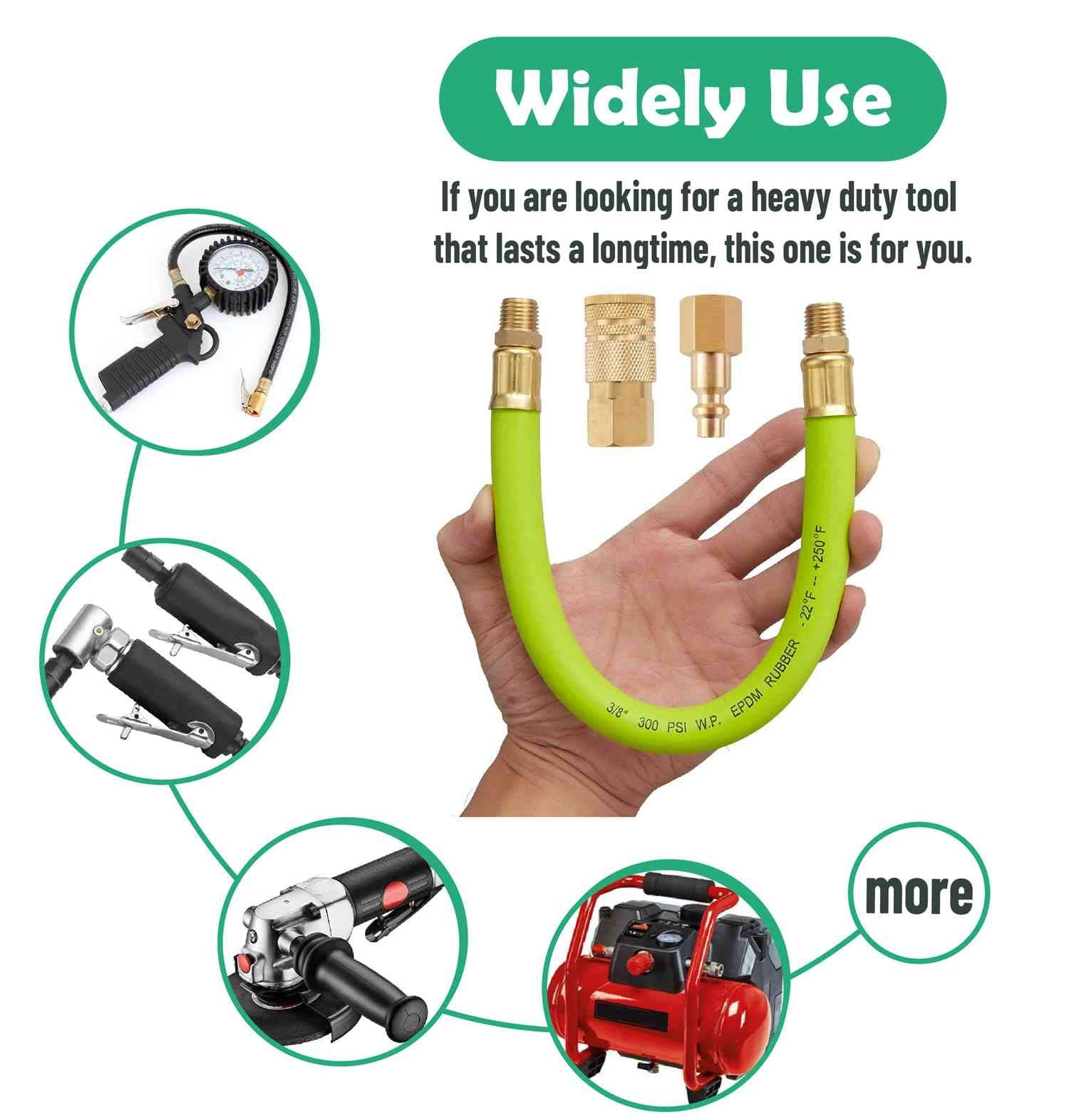 Minimprover 3/8 X 12 Inch Heavy Duty Short Air Compressor Epdm Rubber Hose 300 Psi: 1/4 Male Npt To 1/4 Male Npt Connections Wit