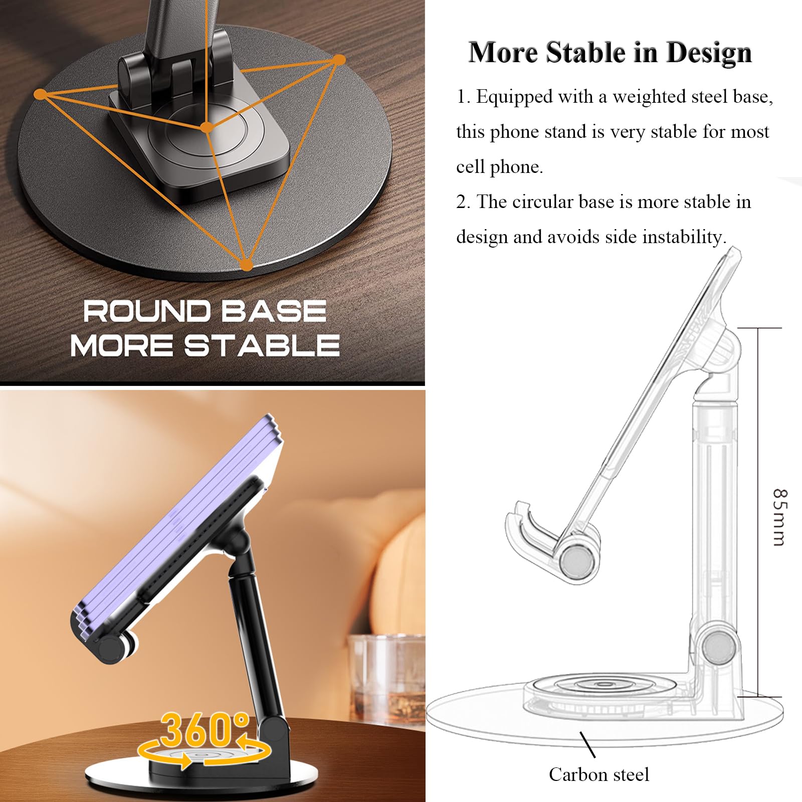 Rotatable Cell Phone Stand For Desk, Height Angle Adjustable Phone Holder Portable Phone Stand Compatible For Most Smartphones I