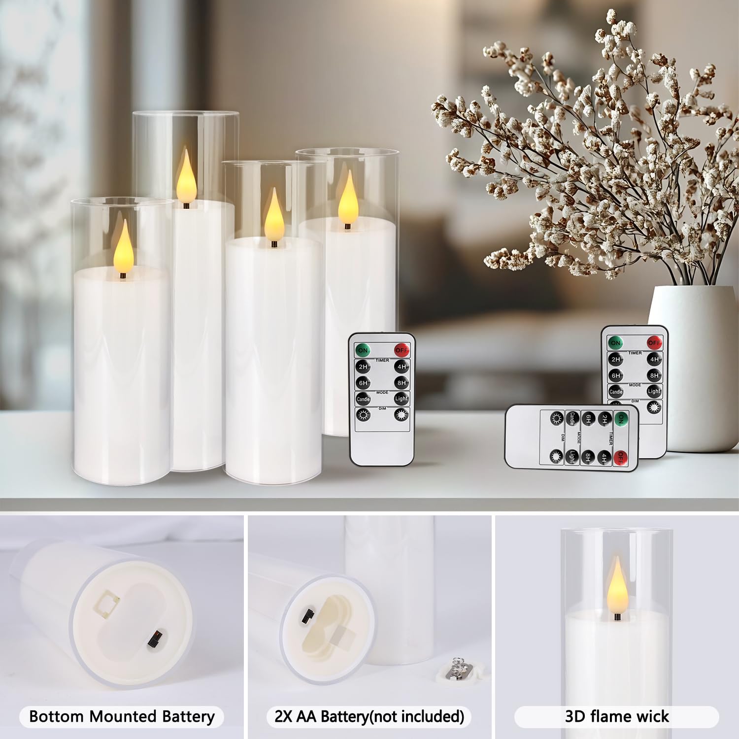 Aamdkcyu 24-Pack Premium Flameless Led Candles - Elegant White & Clear Acrylic Pillar Design With Realistic Flickering Flame, Re