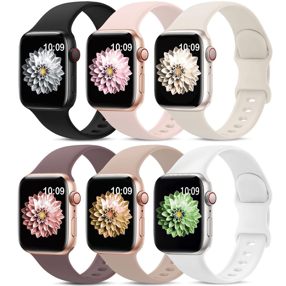6 Pack Sport Bands Compatible With Apple Watch Band 38Mm 40Mm 41Mm 42Mm 44Mm 45Mm 49Mm,Soft Silicone Waterproof Strap Compatible