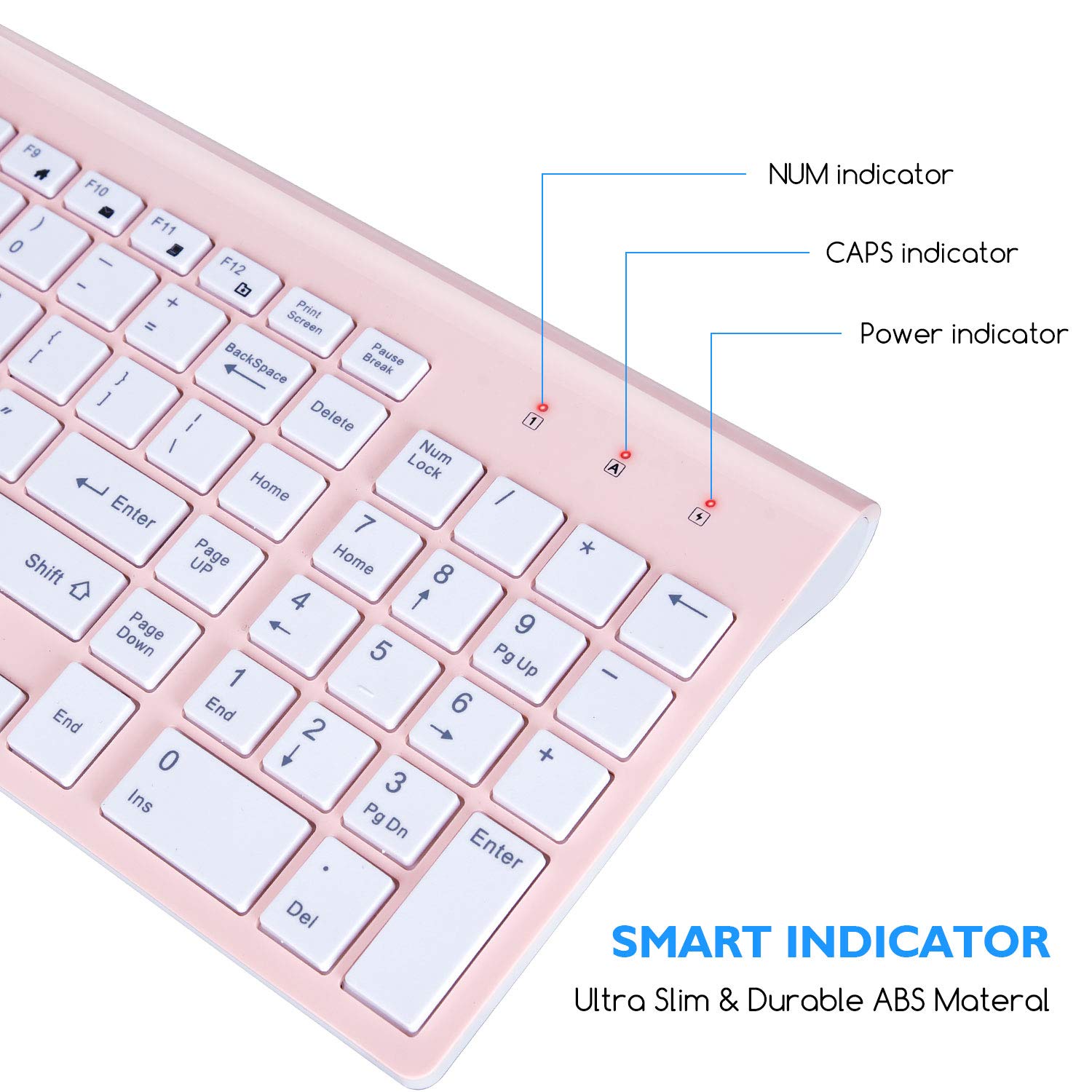 Cimetech Wireless Keyboard And Mouse Combo, Compact Full Size Pink Wireless Keyboard And Mouse Set 2.4G Ultra-Thin Sleek Design
