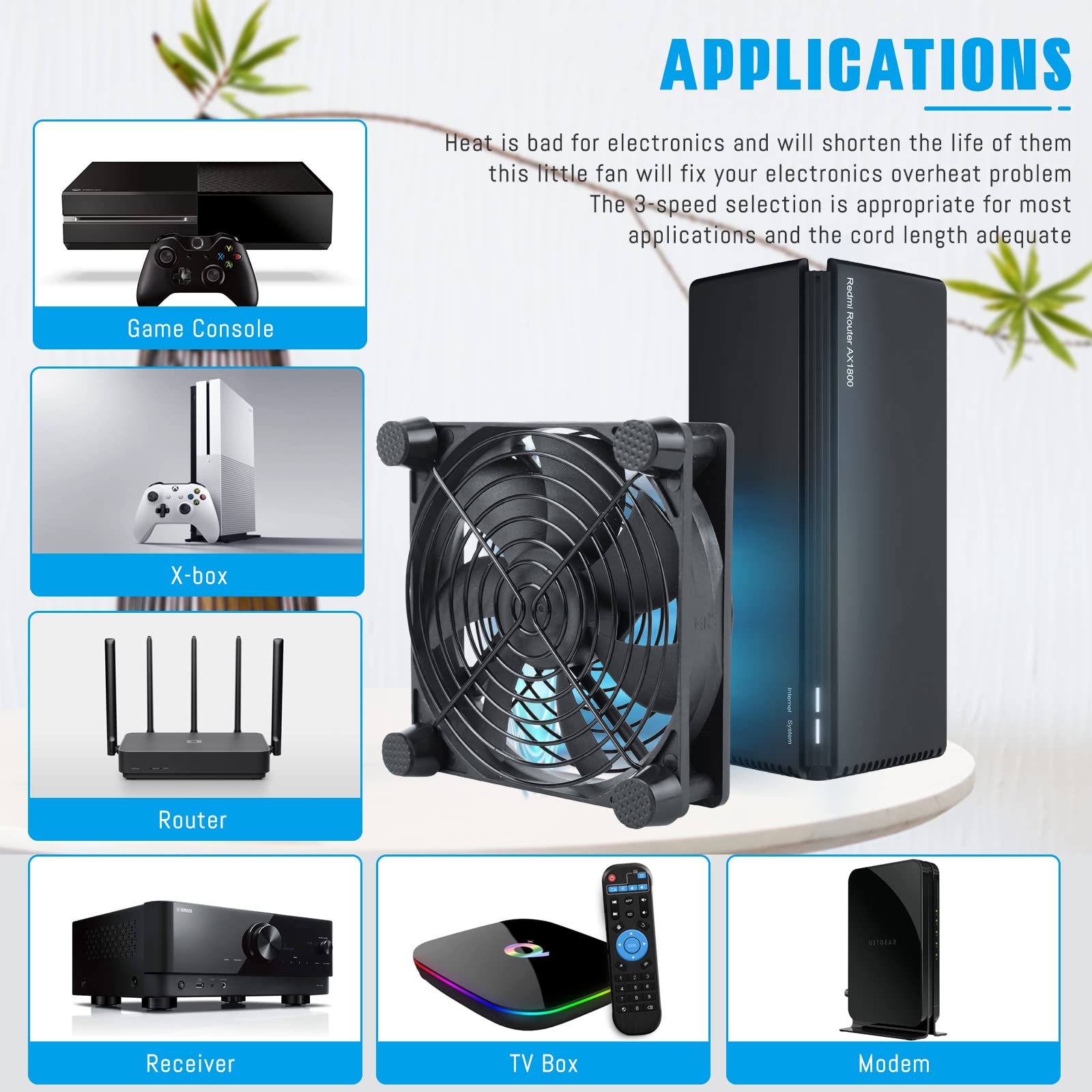 Neukniy Quiet 120Mm Usb Computer Fan Dual Ball Bearing With Speed Controller 5V Powered Fan For Router Modem Xbox Dvr Playstatio