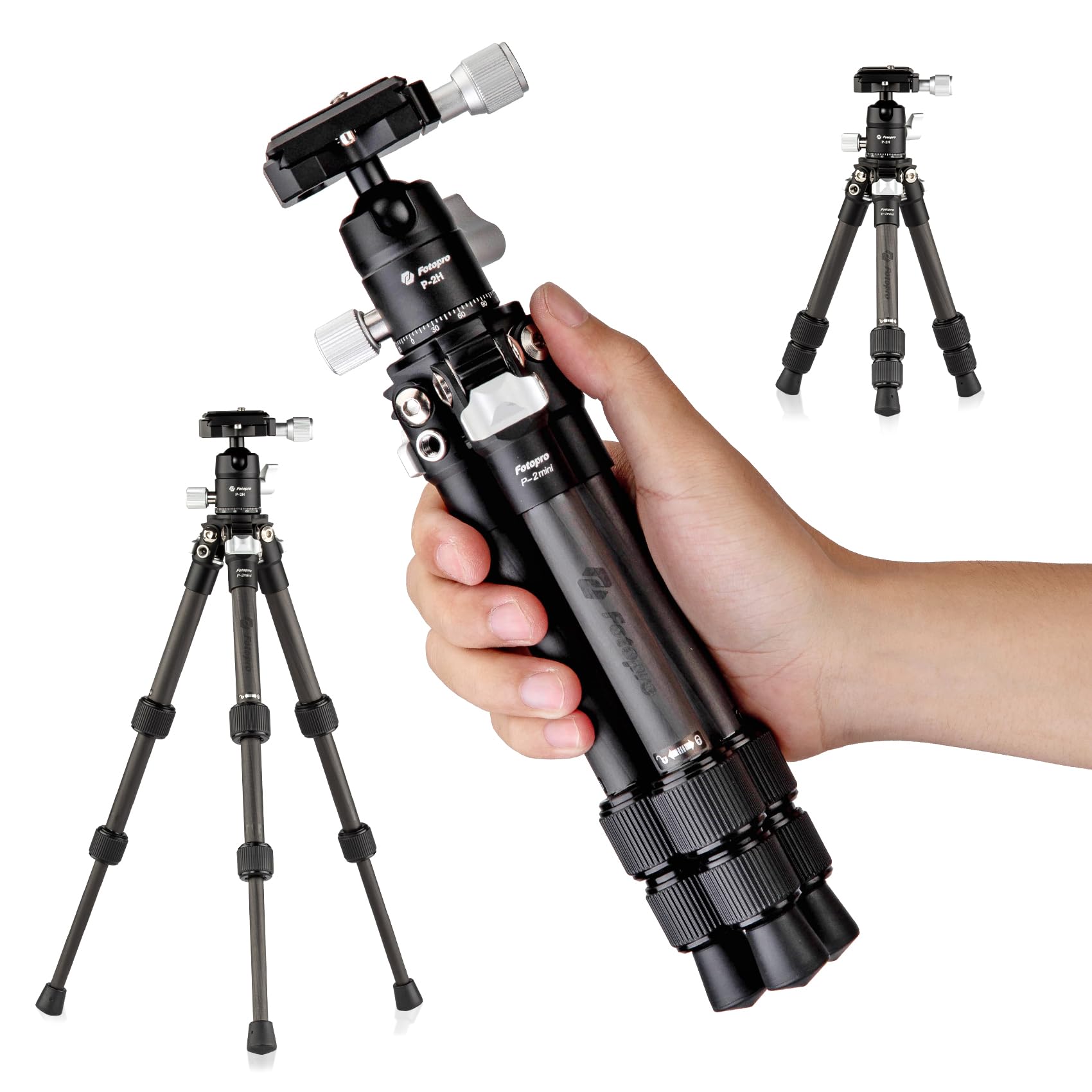 Fotopro Carbon Fiber Mini Tripod Lightweight Compact Travel Tripod with 360 Degree Ball Head, QR Plate for Camera Camcorder Mini