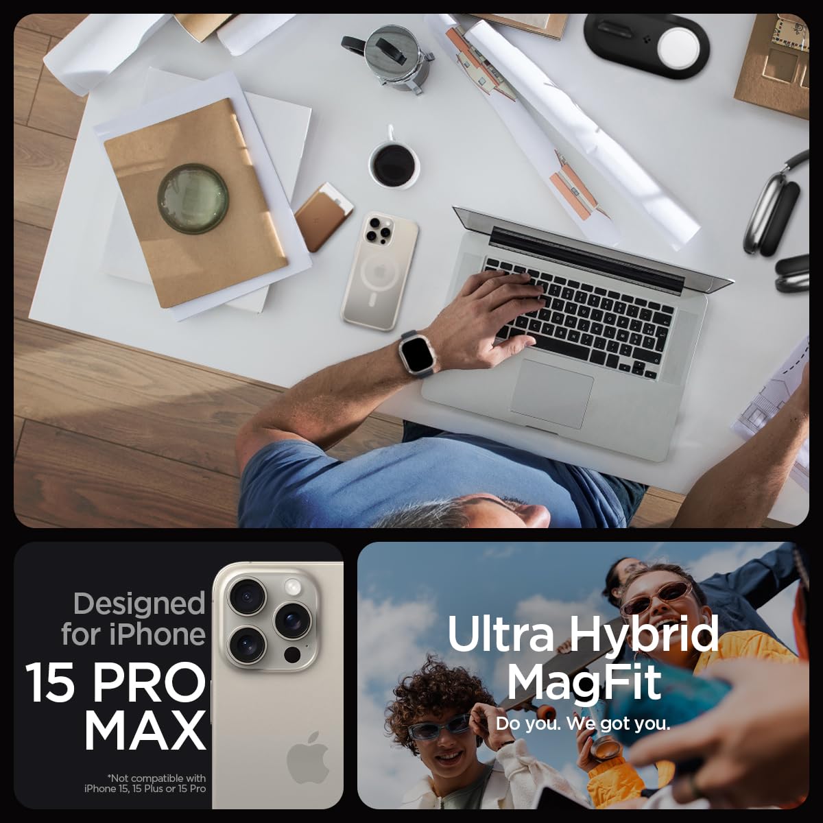 Spigen Ultra Hybrid Magfit Designed For Iphone 15 Pro Max Case (2023) [Anti Yellowing] [Military Grade Protection] Compatible Wi