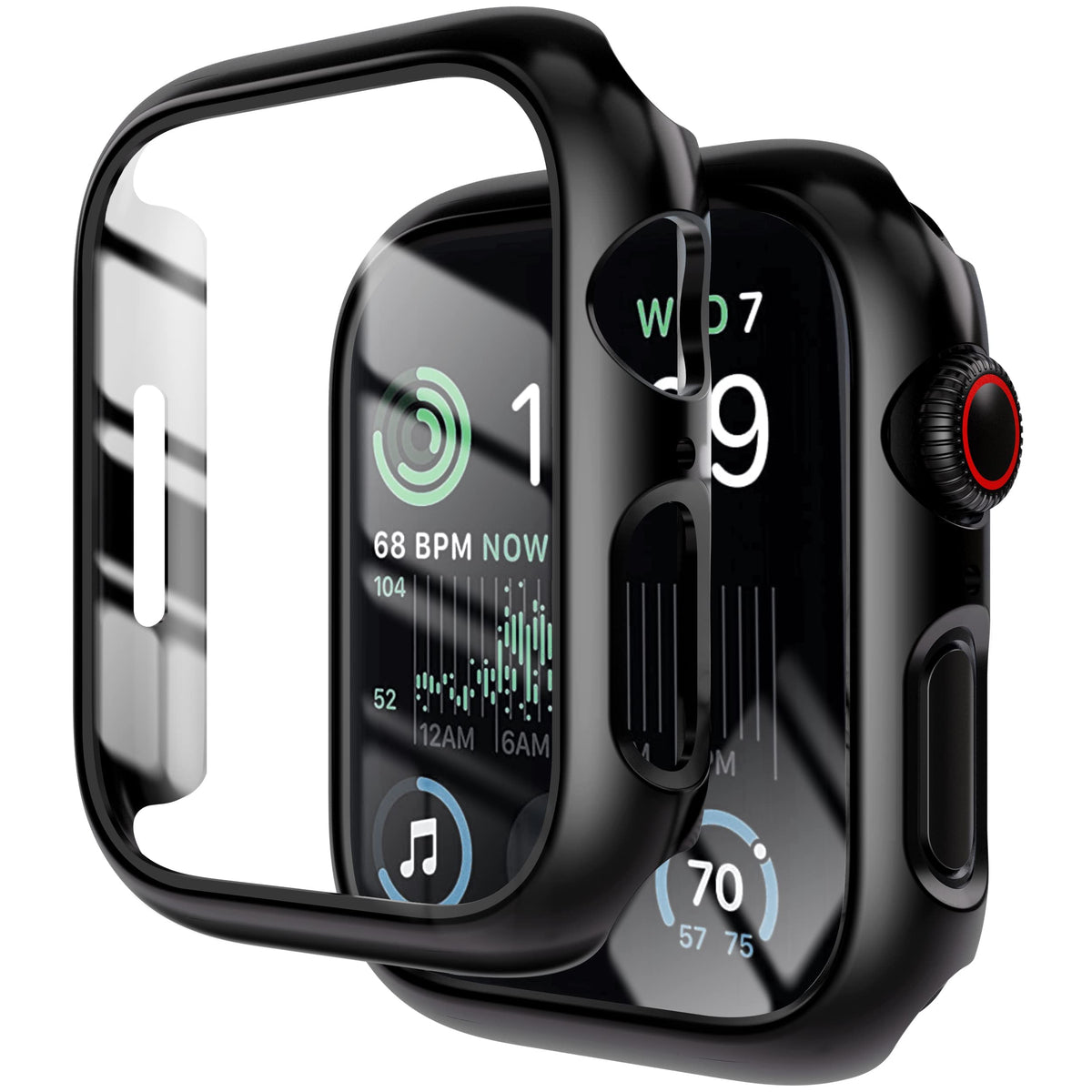 [2 Pack] Compatible For Apple Watch 44Mm Series 6 / Se/ Series 5 /Series 4 Tempered Glass Screen Protector With Black Bumper Cas
