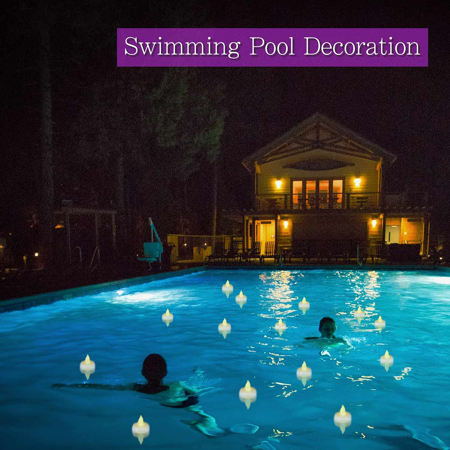 Singtok 24 Pcs Flameless Floating Tealights Waterproof Candles, Warm White Battery Operated Outdoor Flickering Led Tea Lights Vo